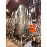 200 BBL (7991 gallon) Vertical Cone Bottom 304 Stainless Steel Jacketed Vessel. Manufactured by JV N