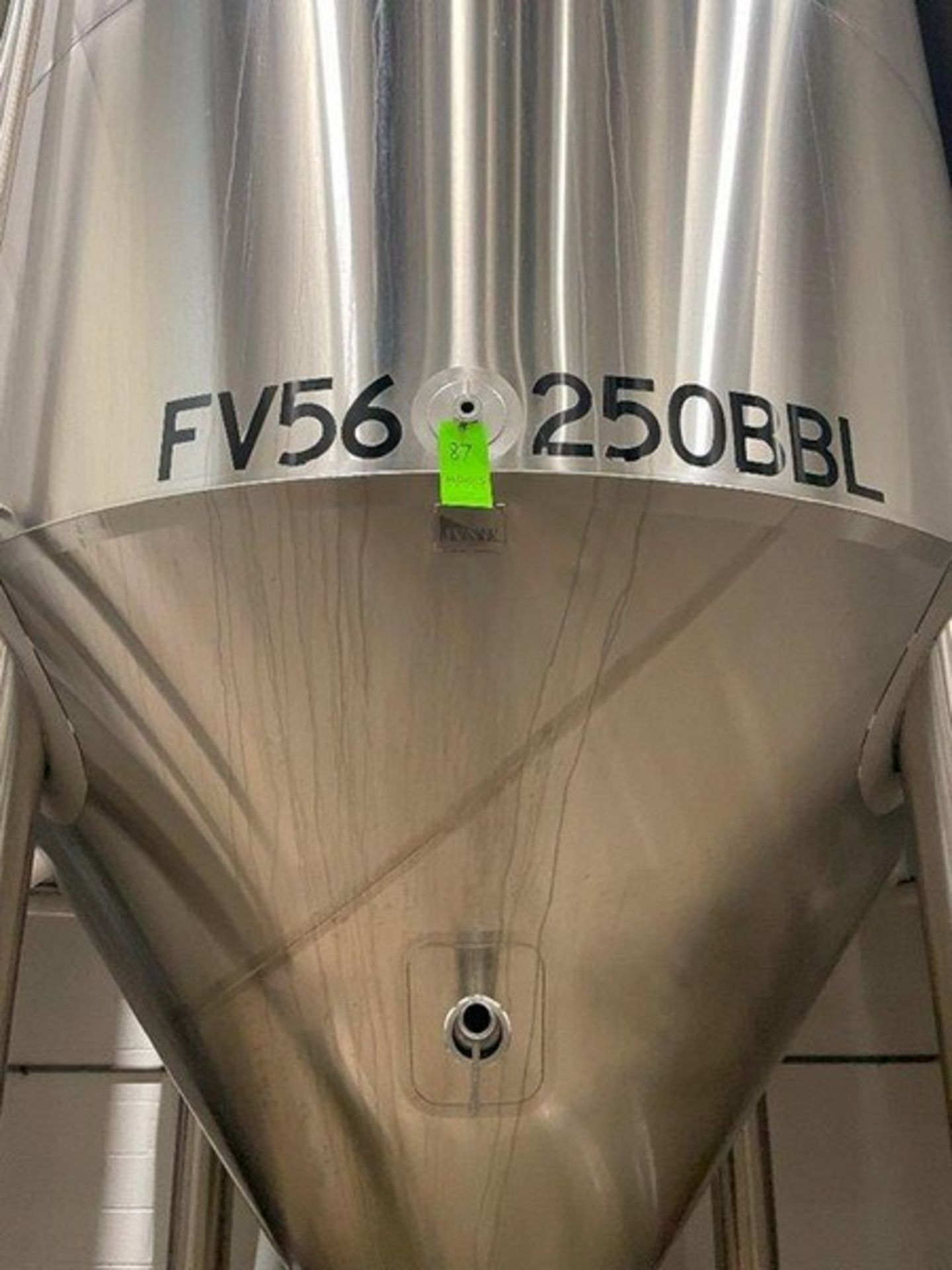 250 BBL (10178 Gallon) Vertical Cone Bottom 304 Stainless Steel Jacketed Vessel. Manufactured by JV - Image 7 of 8