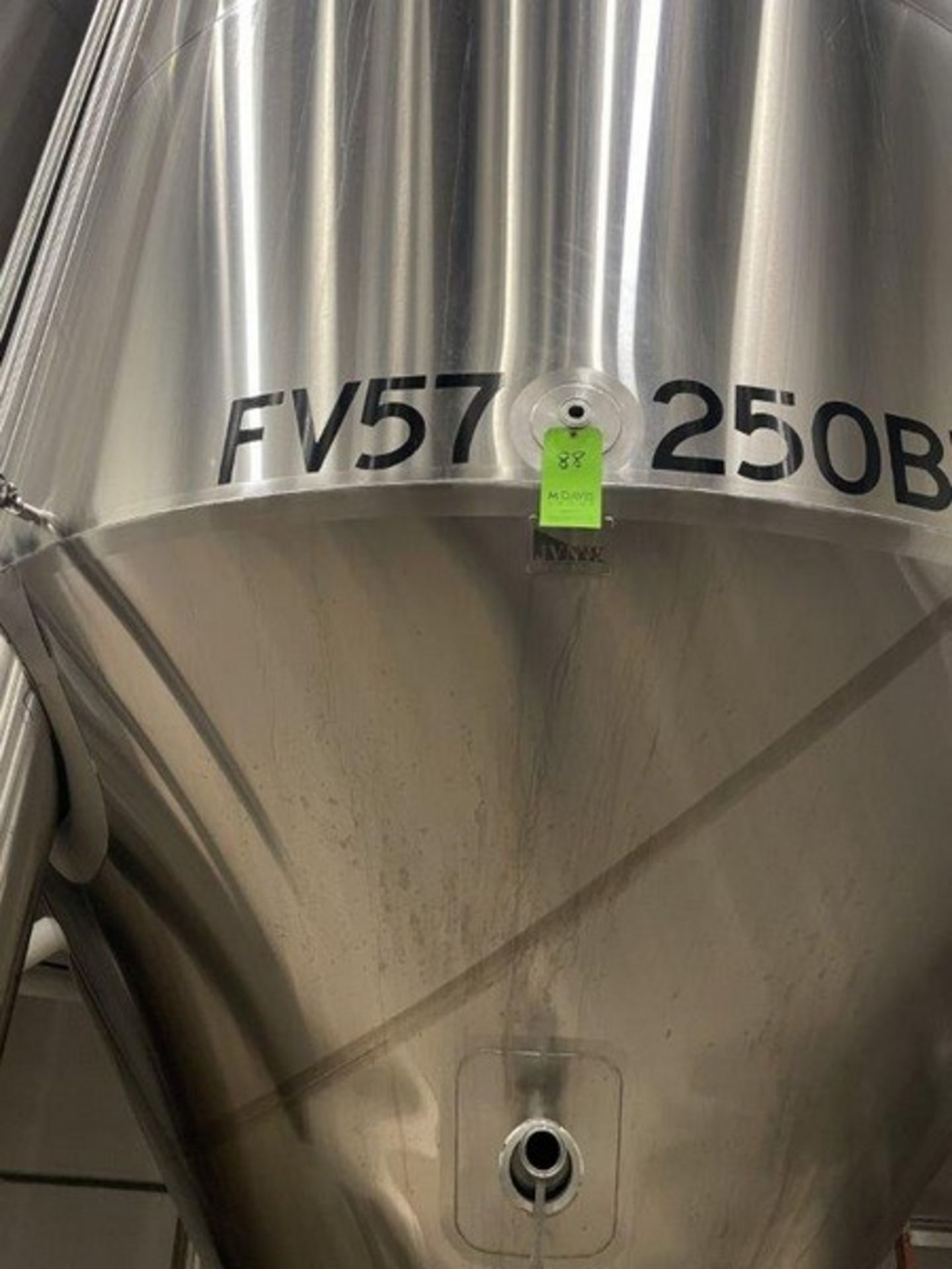 250 BBL (10178 Gallon) Vertical Cone Bottom 304 Stainless Steel Jacketed Vessel. Manufactured by JV - Image 6 of 7