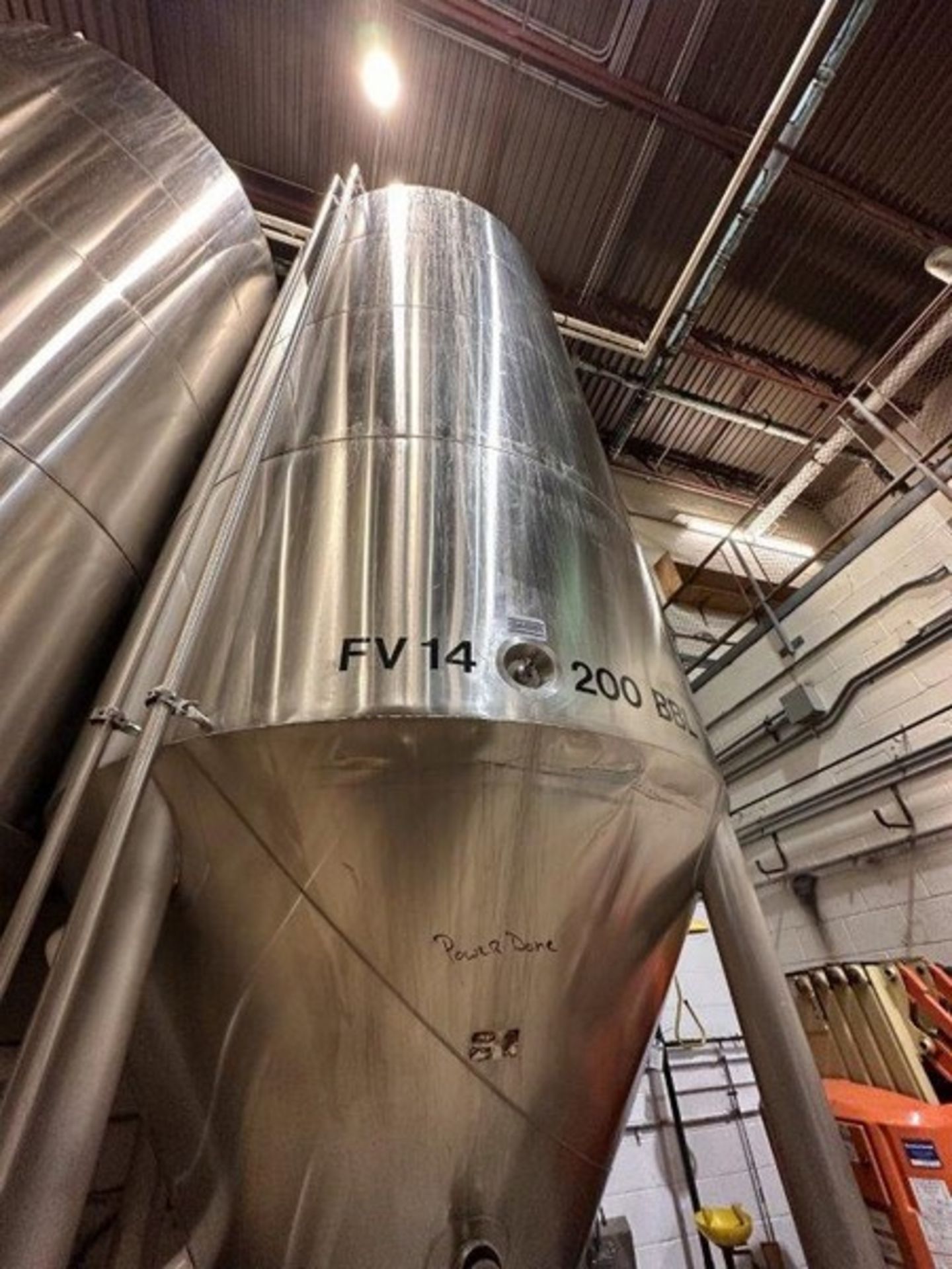 200 BBL Vertical Cone Bottom 304 Stainless Steel Jacketed Vessel. Manufactured by JV Northwest (ICC)