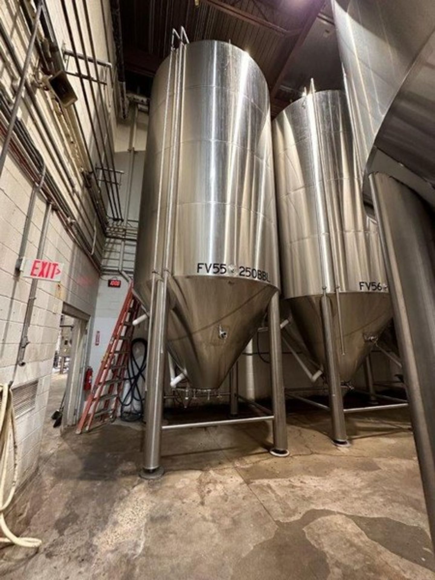 250 BBL (10178 Gallon) Vertical Cone Bottom 304 Stainless Steel Jacketed Vessel. Manufactured by JV