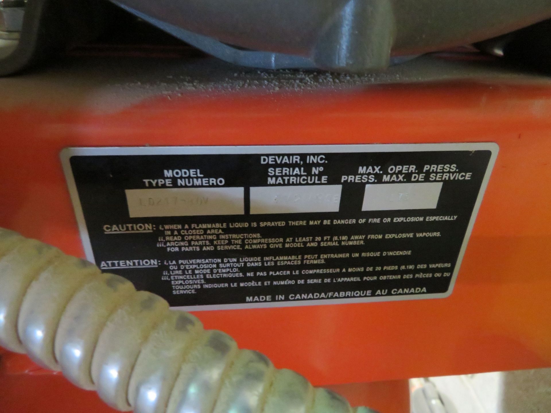 DEVAIR vertical air compressor, Mod: 247, Cap. 7.5 Hp, 175 max press - Image 4 of 5