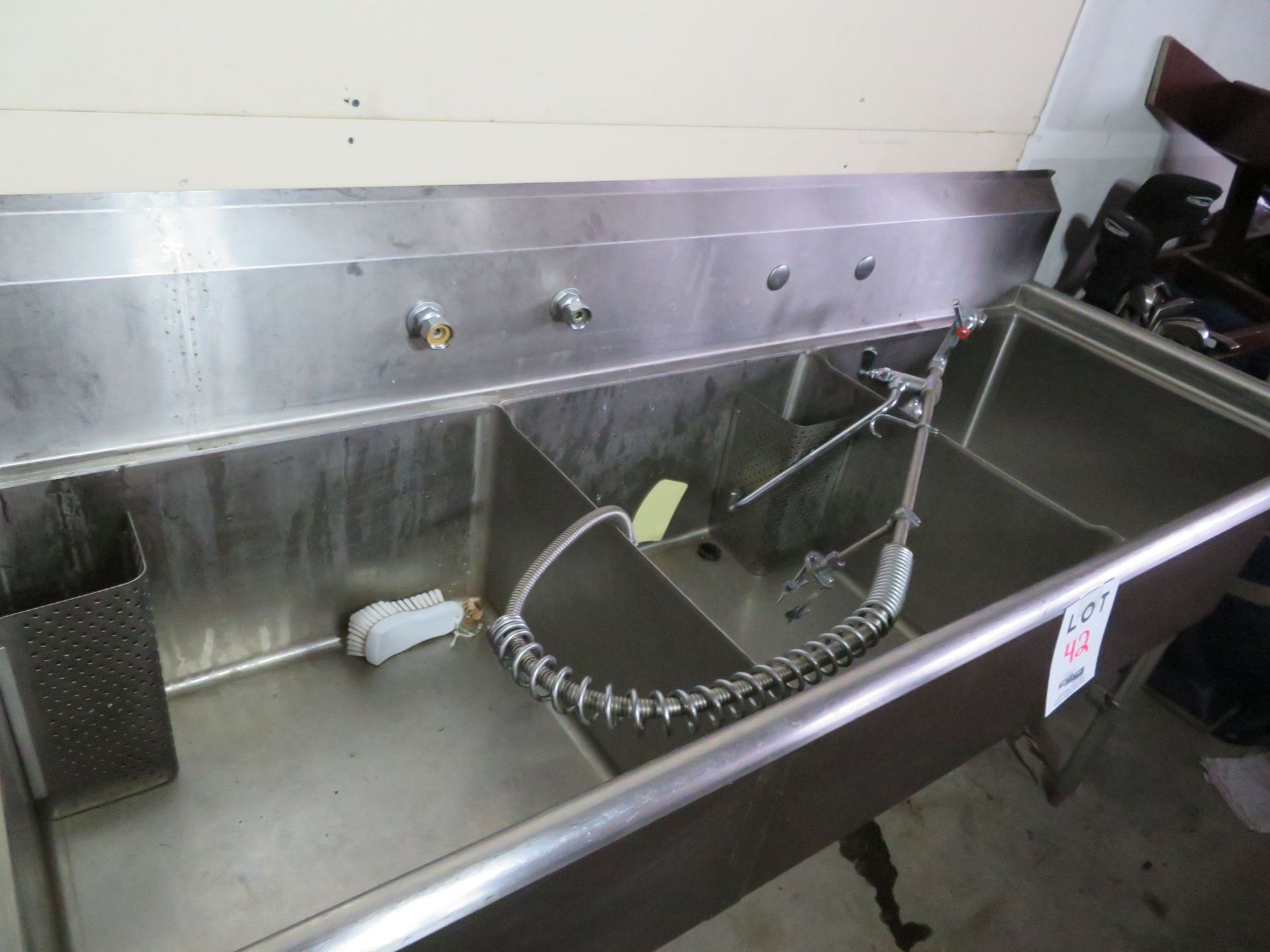 Stainless steel sink with rinser and faucet approx. 77"w x 29"d - Image 2 of 2