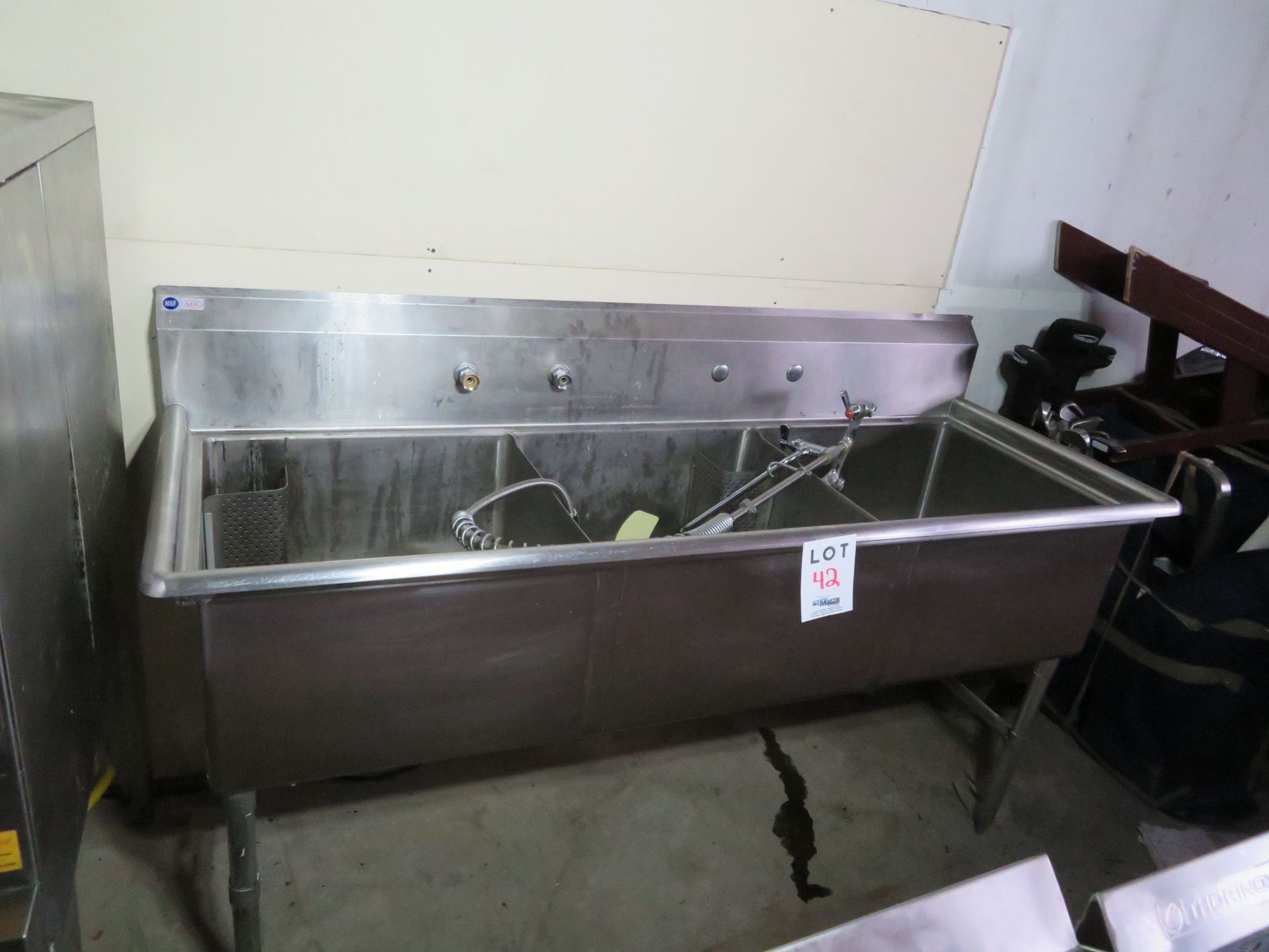Stainless steel sink with rinser and faucet approx. 77"w x 29"d