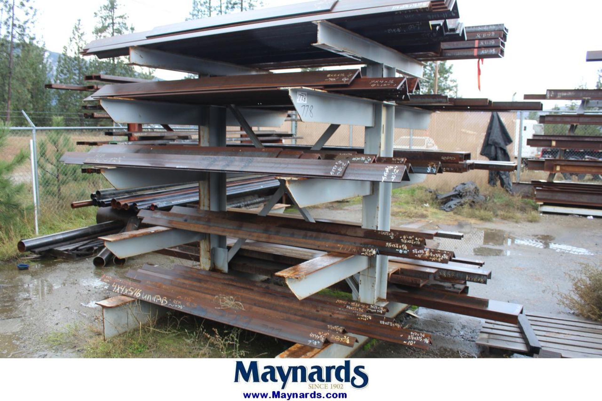 lot of angle steel and channel on cantilever rack