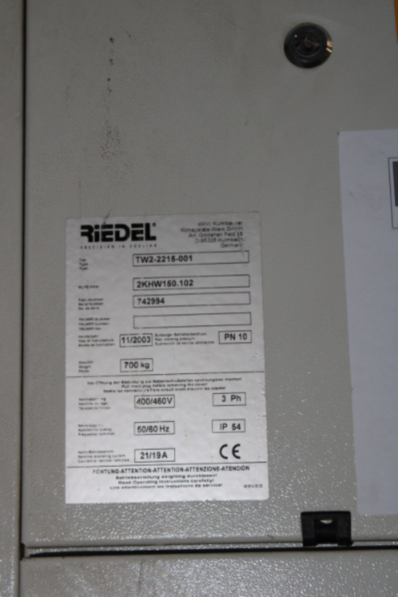 Riedel TW2-2215-001 Water Cooling Chiller, s/n 742994, New 2003 - Image 4 of 4