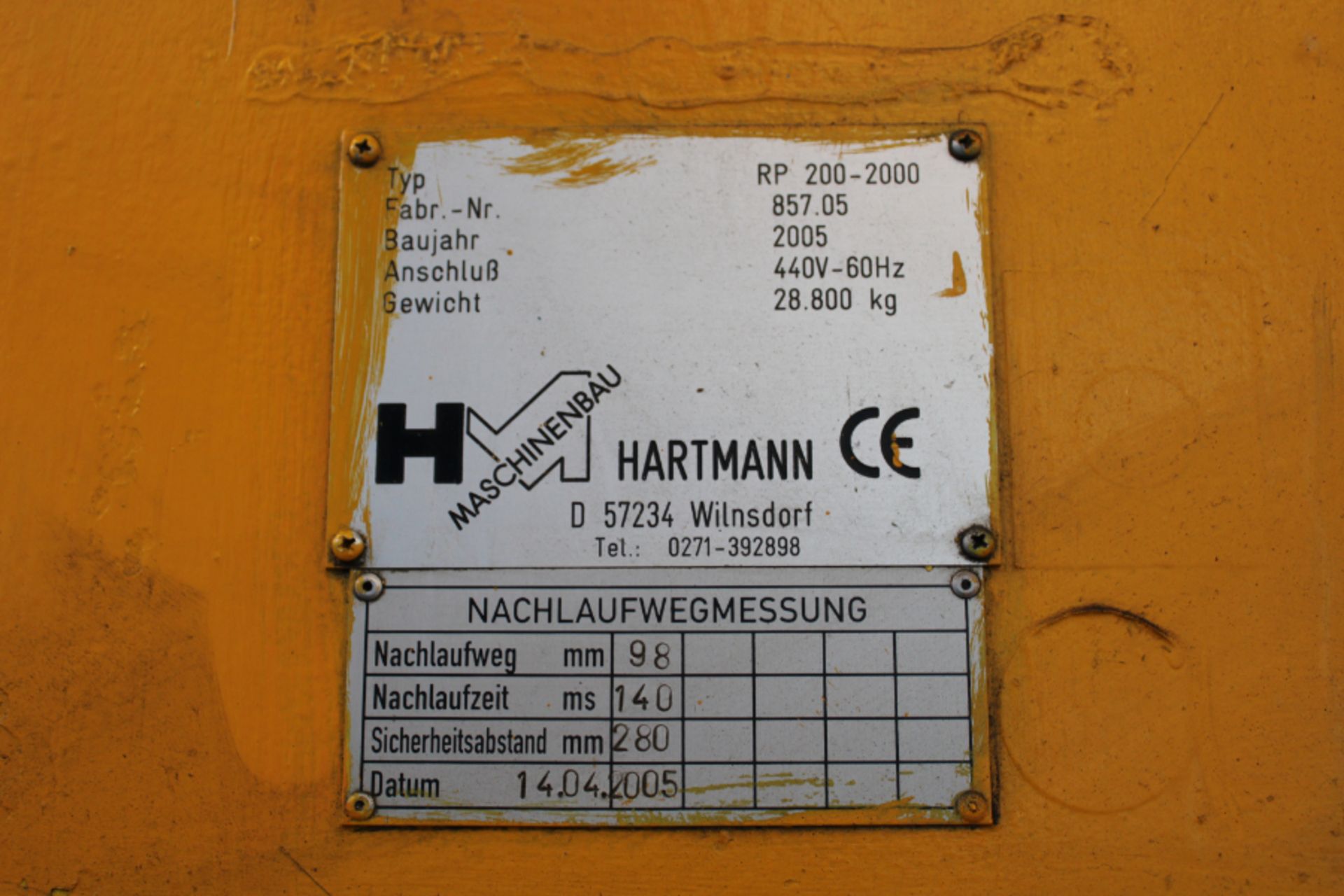 224 US Ton Hartmann Machinenbau RP 200-2000 Single Ram Mechanical Press, New 2005 - Image 6 of 6