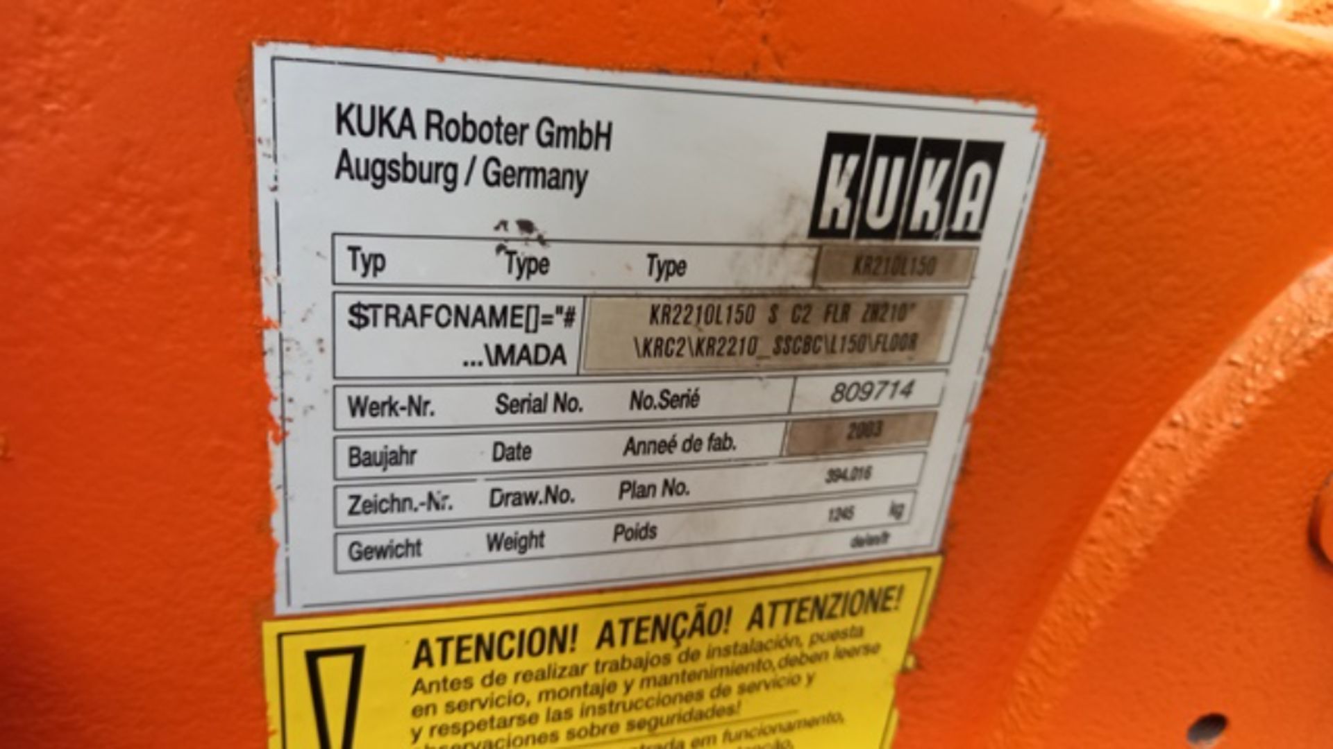 Kuka KR210L150 Robot, Maximum Reach: 3,100 mm, Rated Payload: 150 Kg, Robot Controller, New 2003 - Image 4 of 4