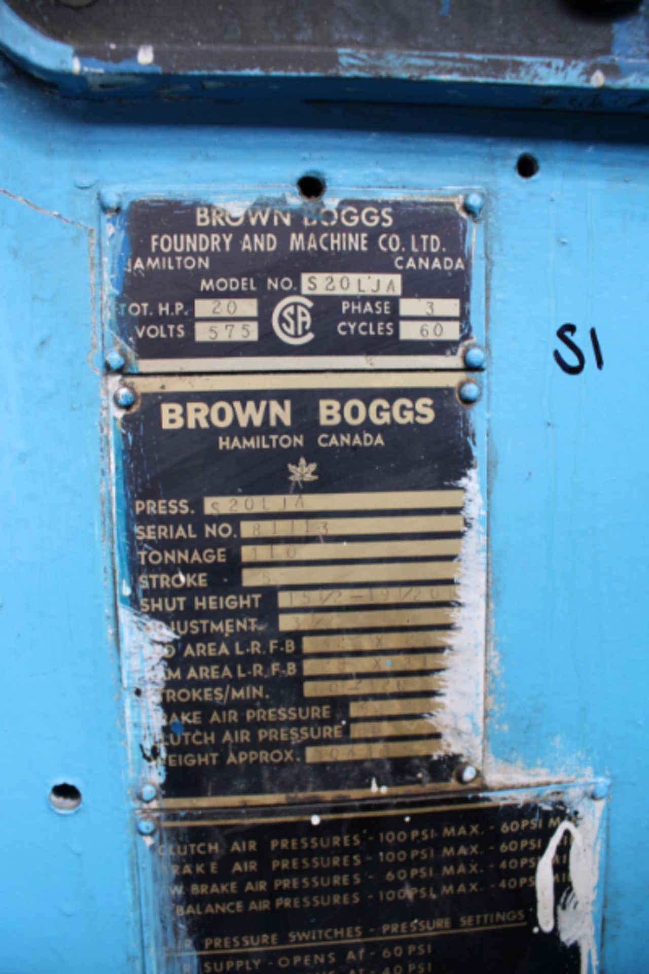 110-Ton Brown Boggs S20LJA OBI Press, New 1981 - Image 6 of 8