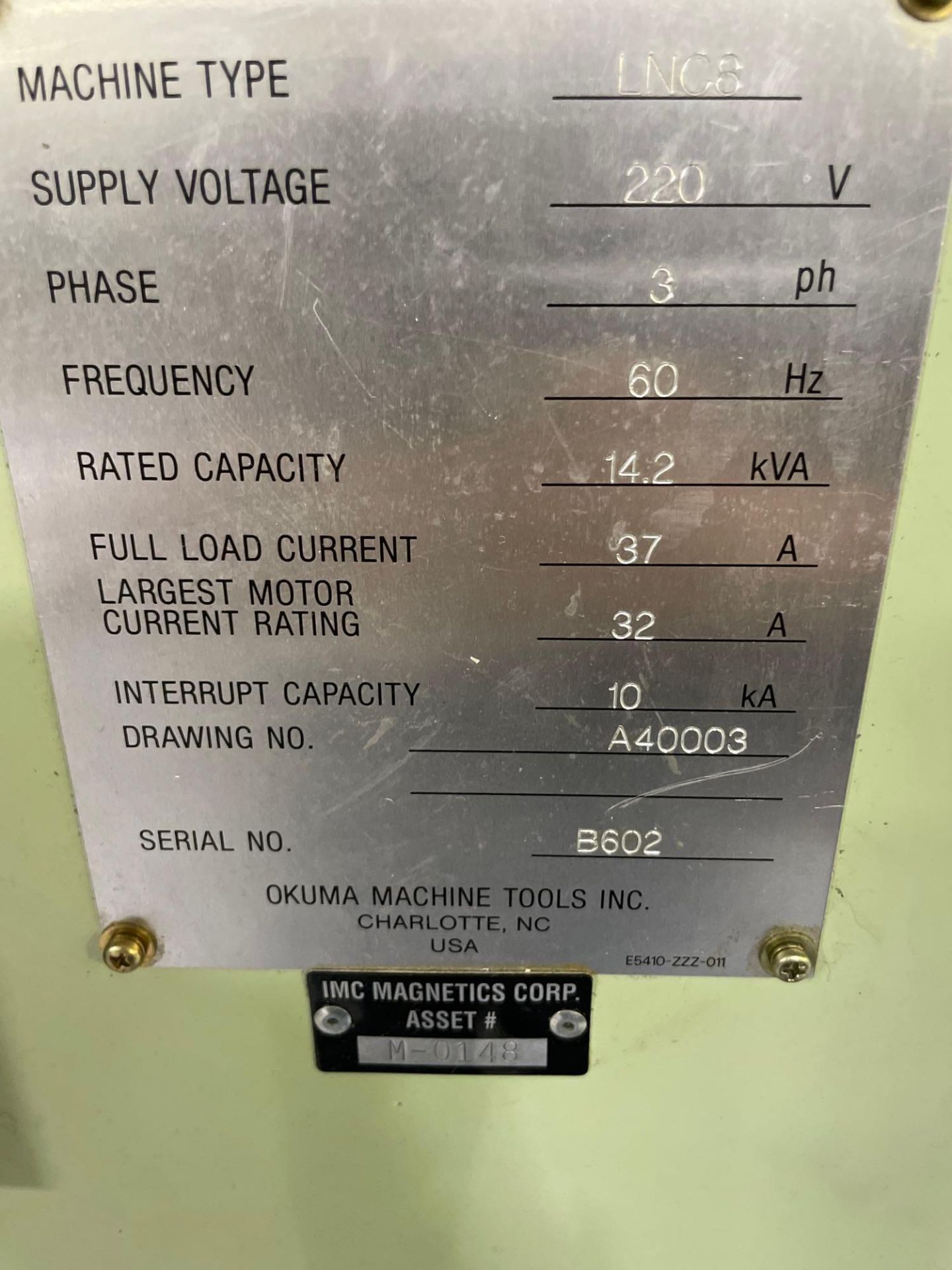 Okuma Cadet-M LMC 8, Collet Nose, 12 Station Turret, Tailstock, s/n B602 - Image 10 of 10