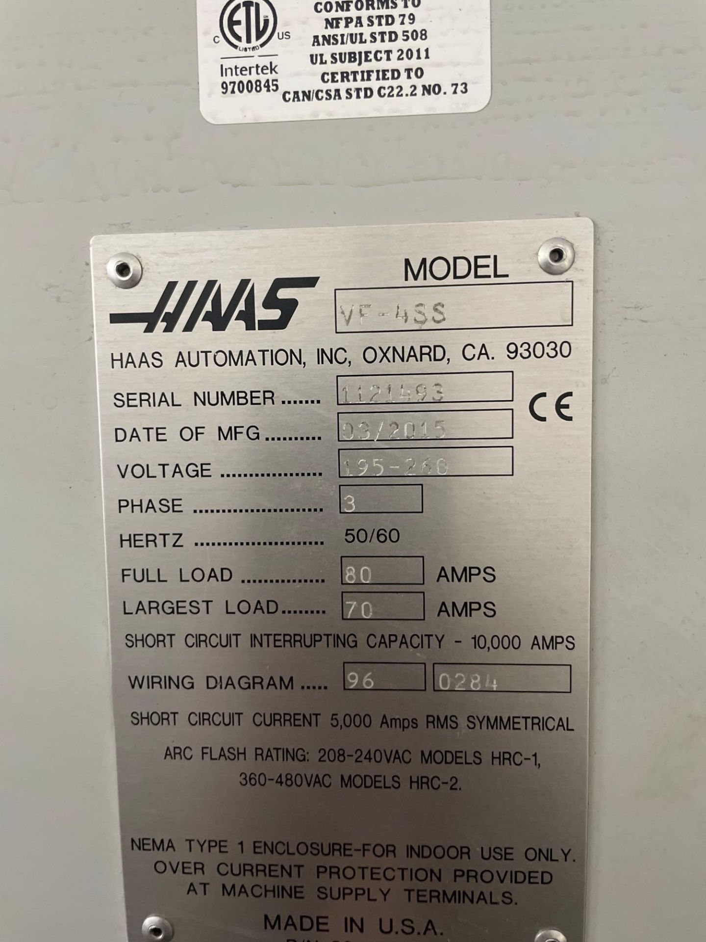 HAAS VF-4SS CNC Vertical Machining Center, 50” x 20” x 25” Trvls., 12k RPM, 30HP, New 2015 - Image 11 of 13