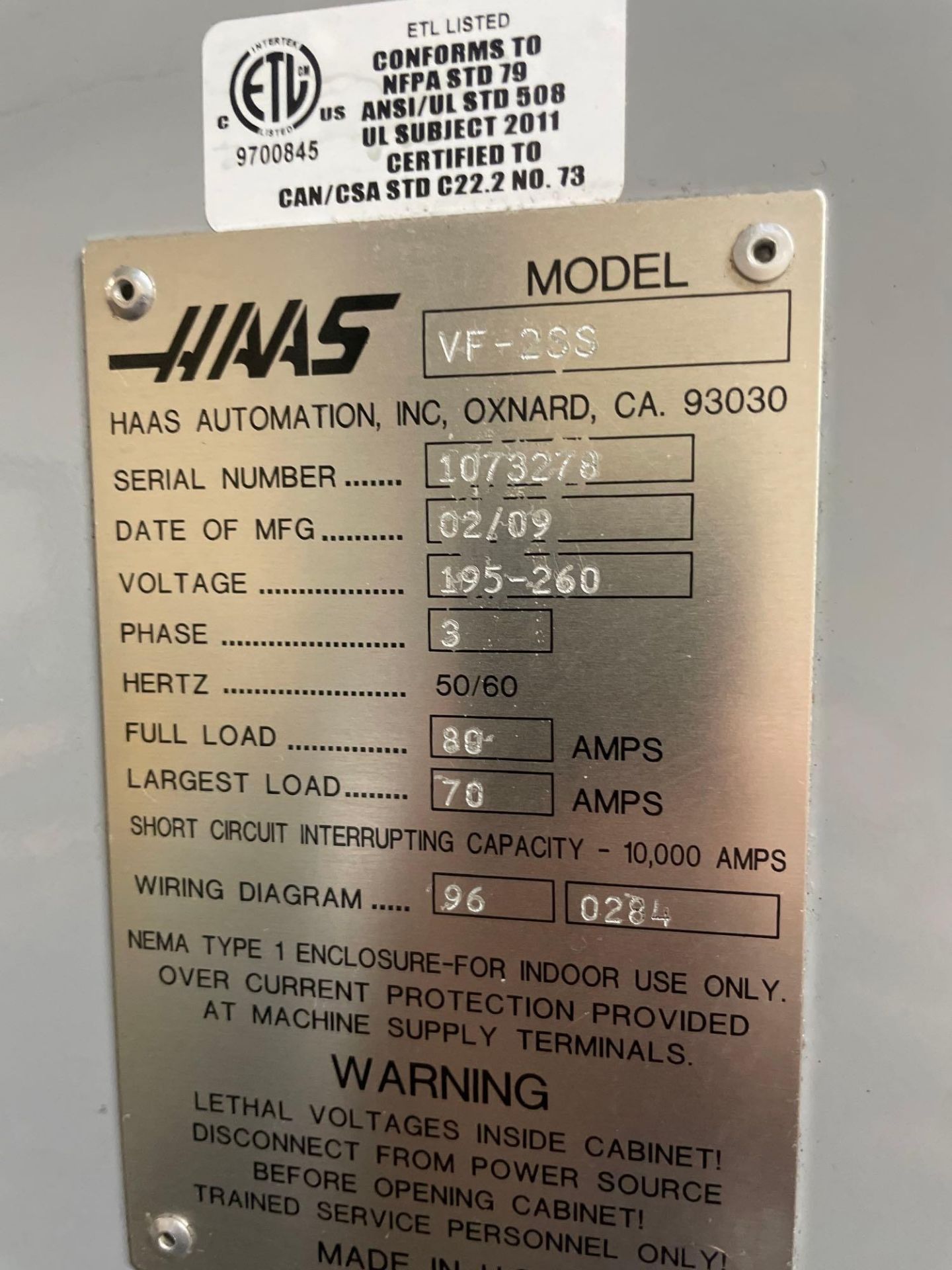 HAAS VF-2SS CNC Vertical Machining Center, 30” x 16” x 20” Trvls., 12k RPM, 30 HP, New 2009 - Image 8 of 11