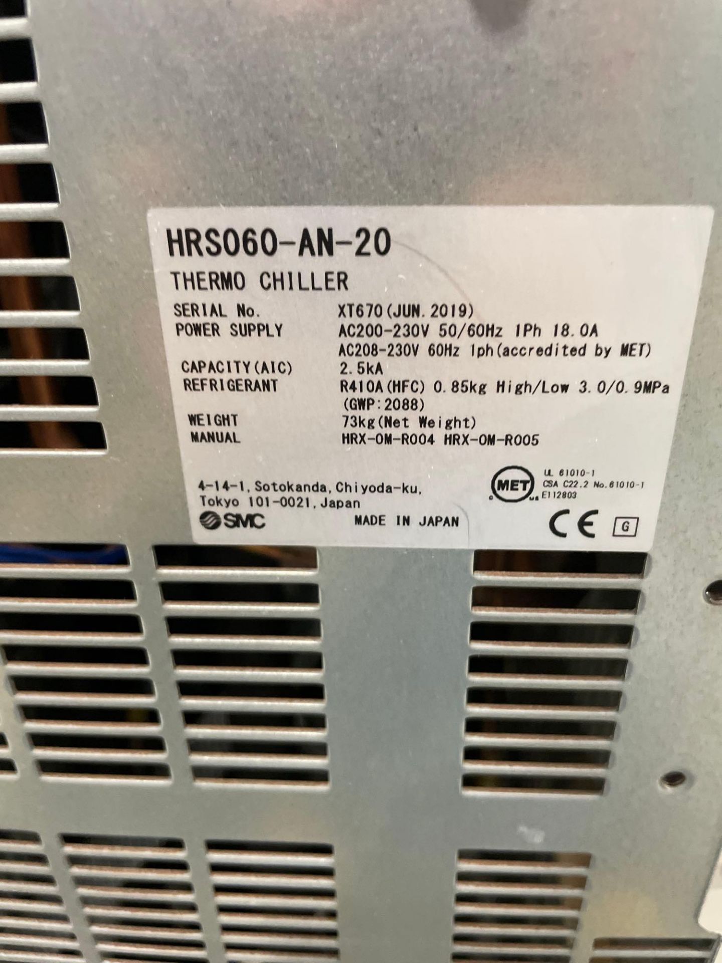SMC HRS060-AN-20 Thermo Chiller, New 2019 - Image 6 of 6