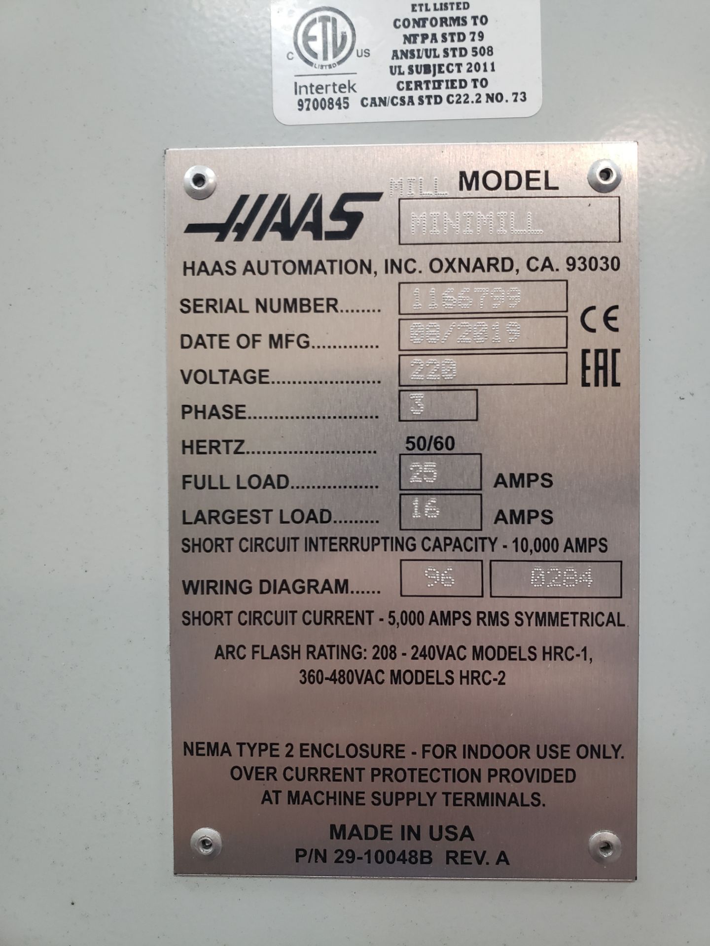 HAAS Mini Mill CNC Vertical Machining Center, Late Model, Low Hours, New 2019 *Off-Site* - Image 7 of 7