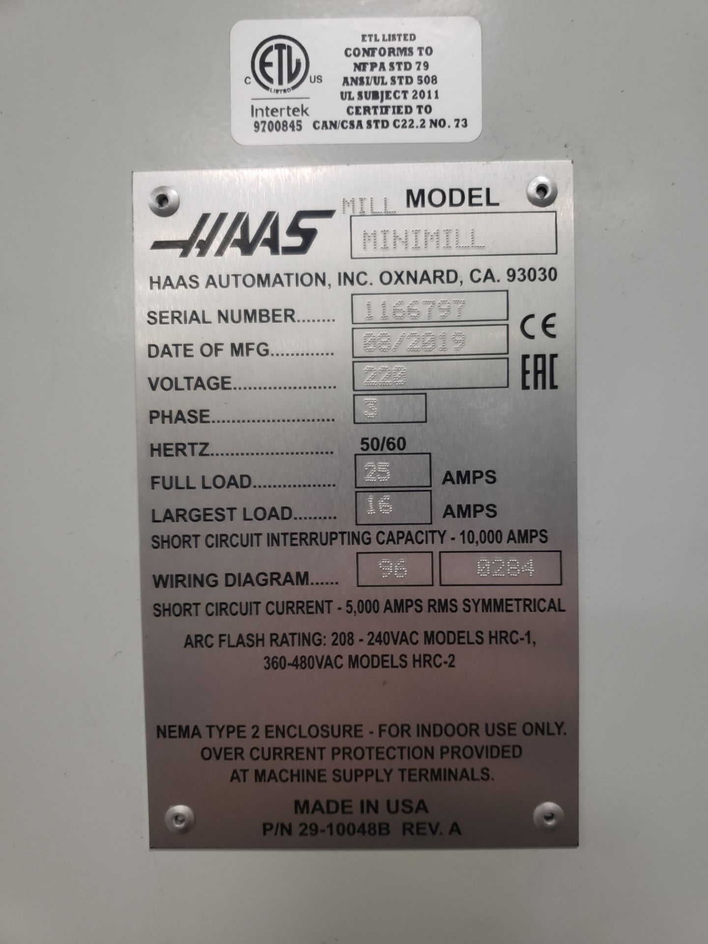 HAAS Mini Mill CNC Vertical Machining Center, Late Model, Low Hours, New 2019 *Off-Site* - Image 5 of 5