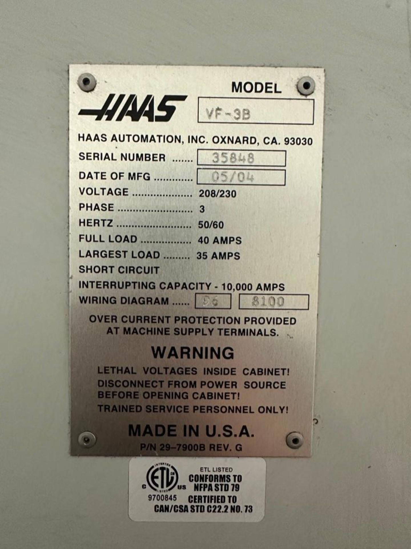 Haas VF-3B Vertical Machining Center, 40” x 20” x 25” Trvls., New 2004 - Image 6 of 14