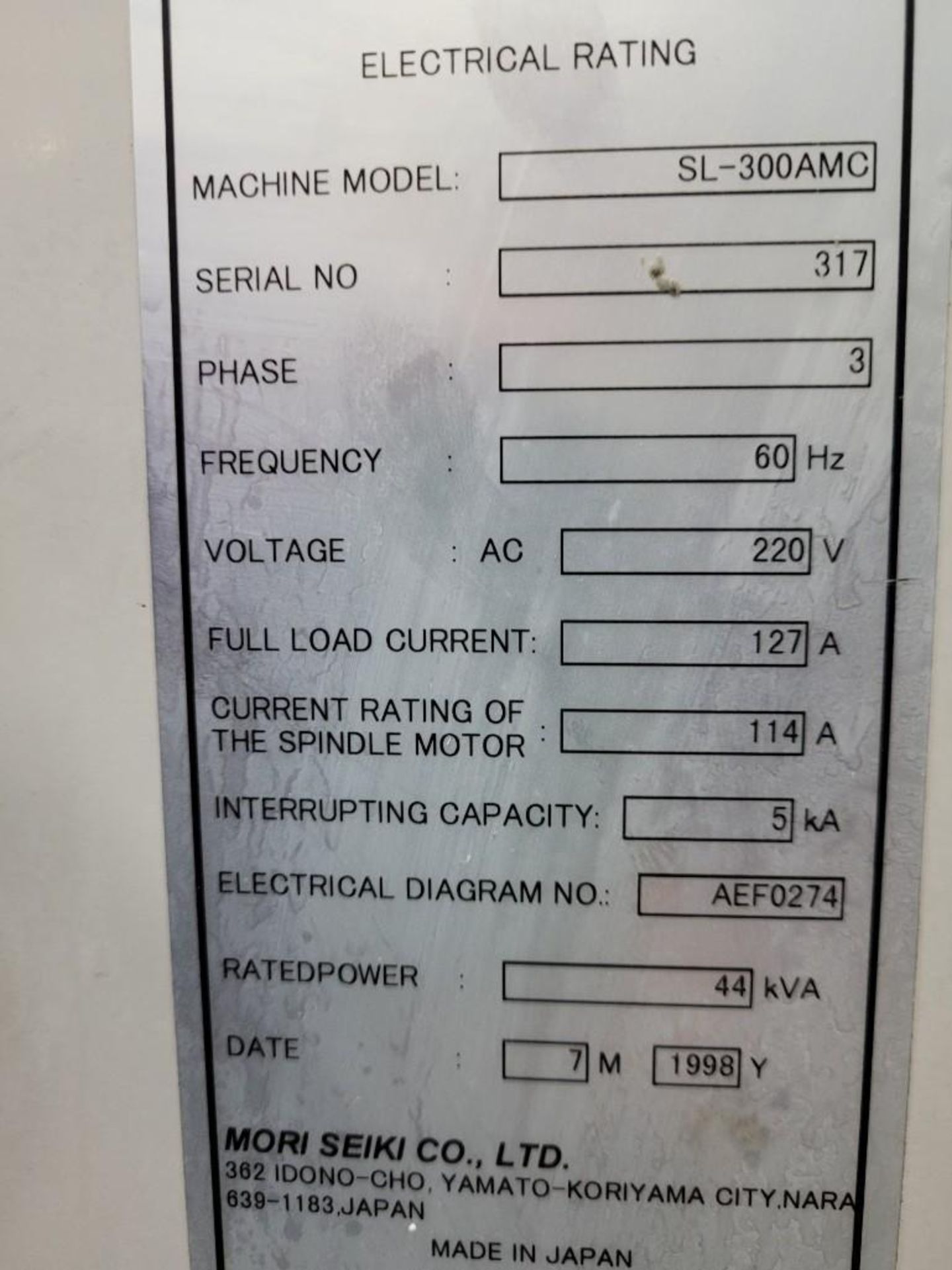 Mori Seiki SL-300AMC CNC Turning Center, MSC-501 Control, Kitagawa B-210 10" 3-Jaw Chuck, New 1998 - Image 10 of 13