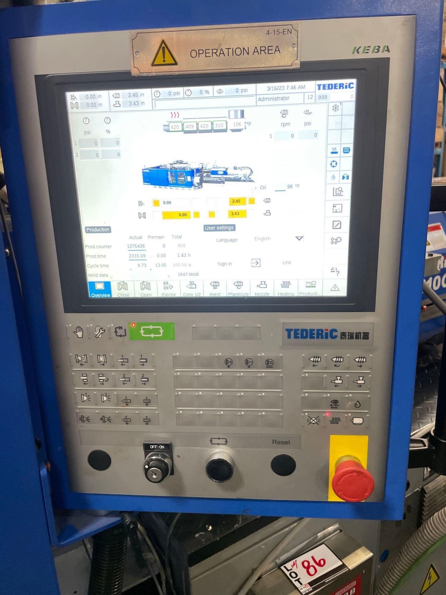 66 Ton Tederic D60 Plastic Injection Molder, Keba 12000 Control, s/n T00800275, New 2020 - Image 13 of 15