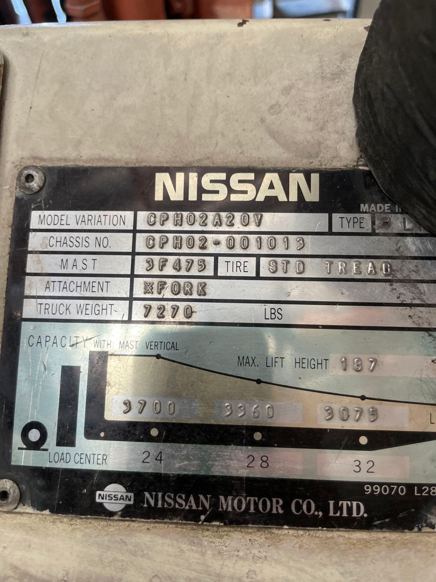 Nissan CPH02A20V 3700 Lbs. Lift Cap. Forklift, LPG, s/n CPH02-001019 - Image 7 of 7