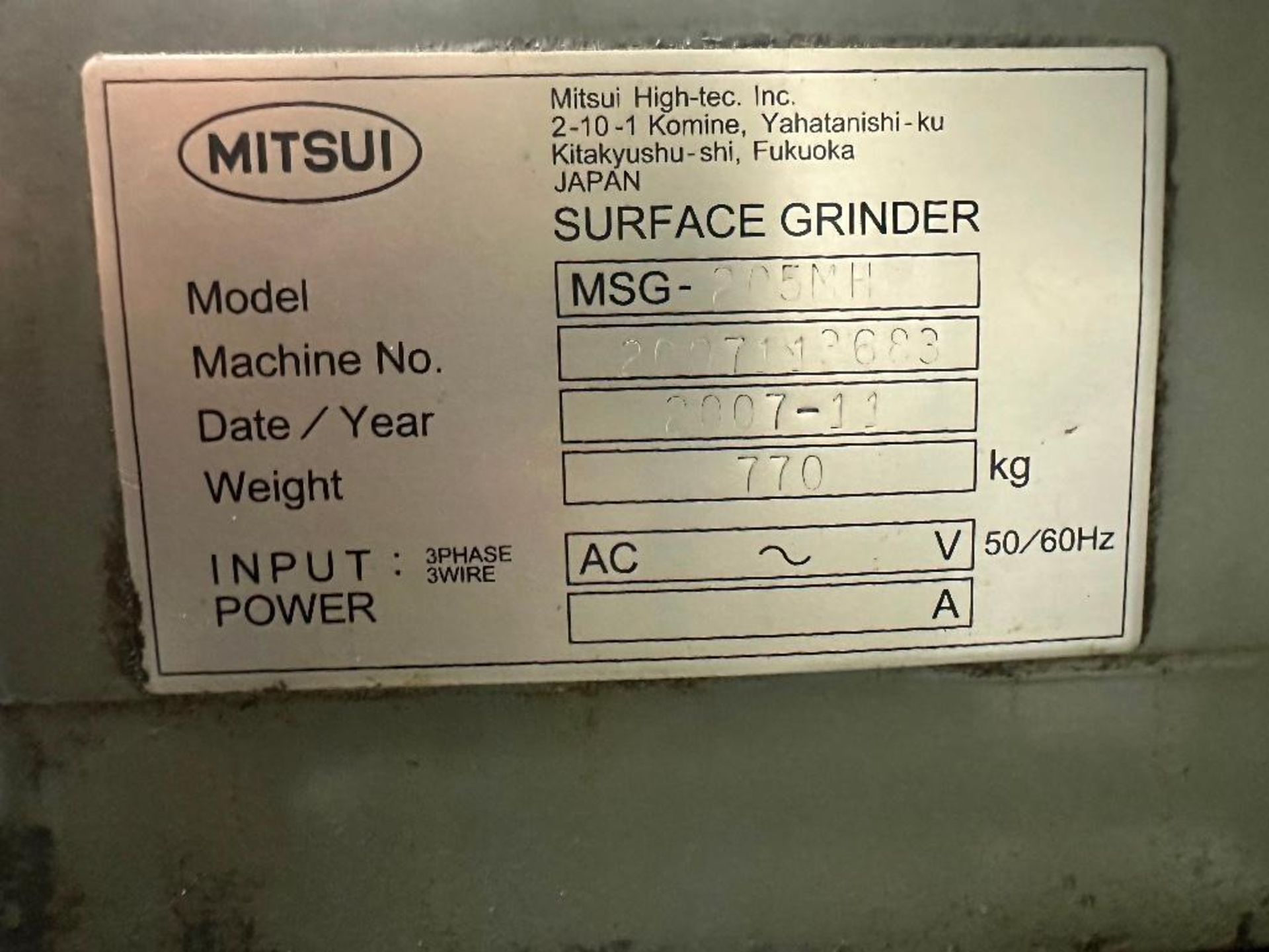 Mitsui High-tec MSG-205MH Precision Hand Feed Surface Grinder, 6” x 18”, electro-magnetic chuck, 2 - Image 4 of 4