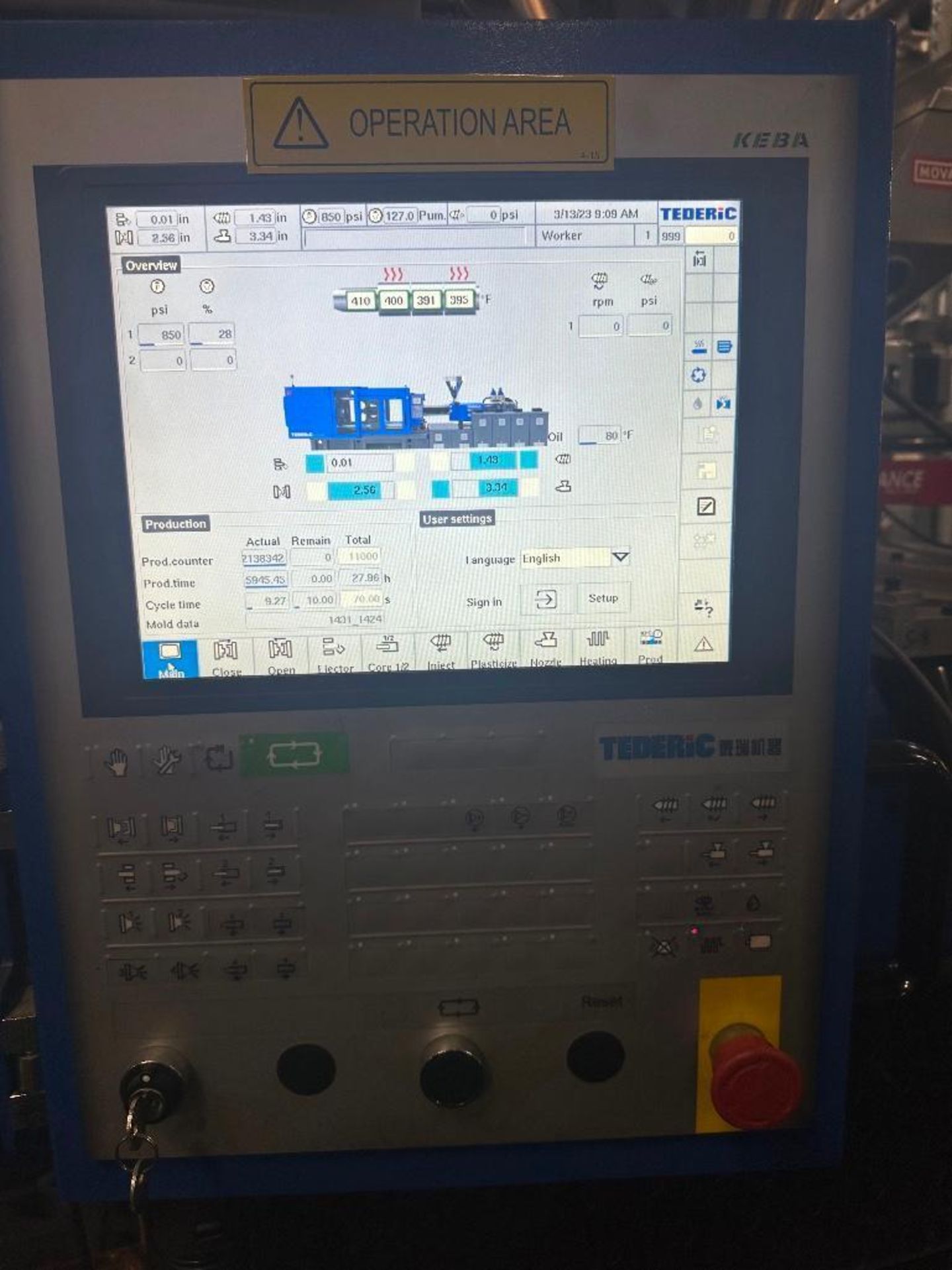 66 Ton Tederic D60 Plastic Injection Molder, Keba 12000 Control, s/n T3008-0200, New 2018 - Image 15 of 17