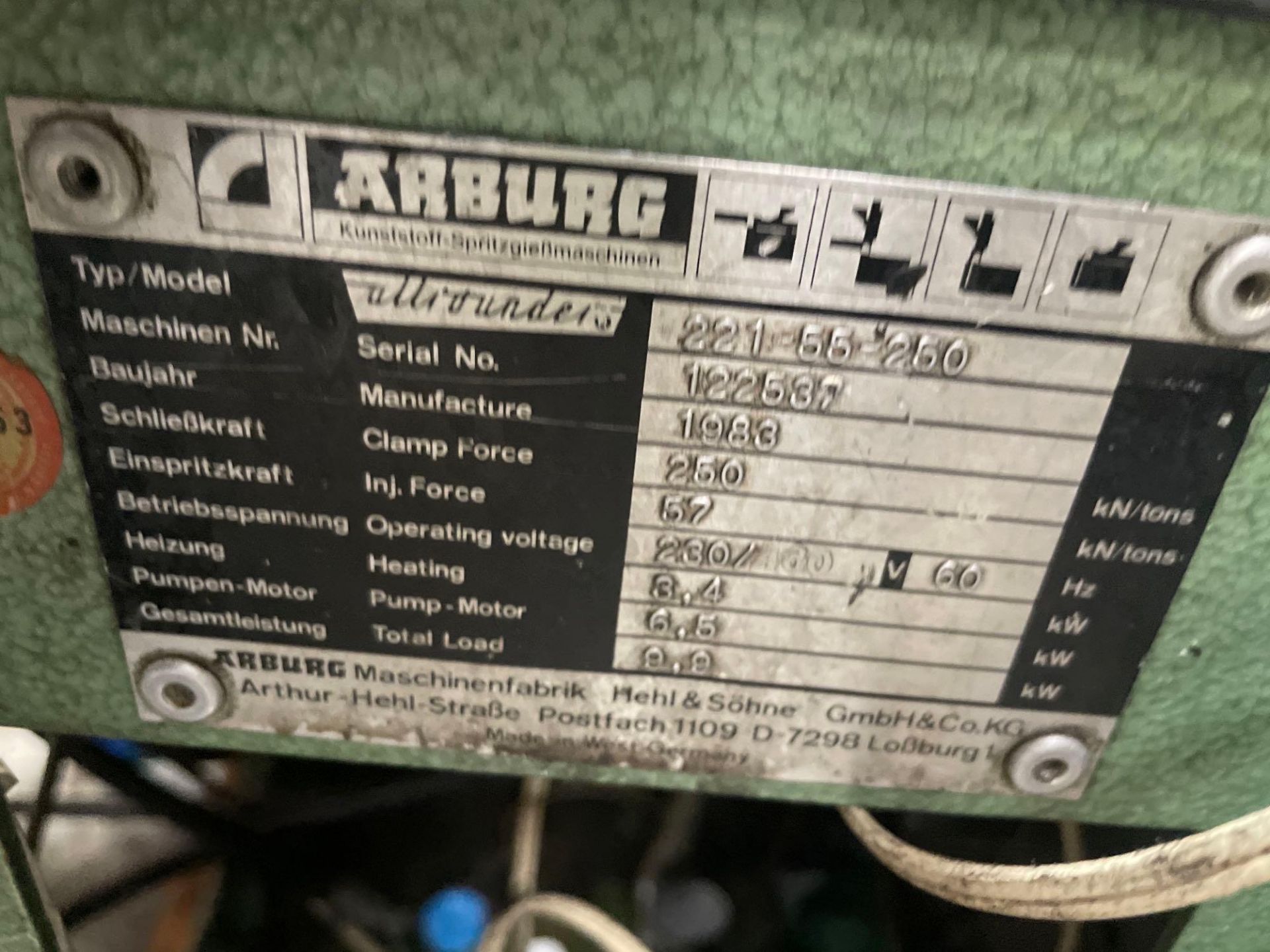 Arburg Allrounder 221-55-250 Plastic Injection Molding Machine *PARTS ONLY* - Image 8 of 8