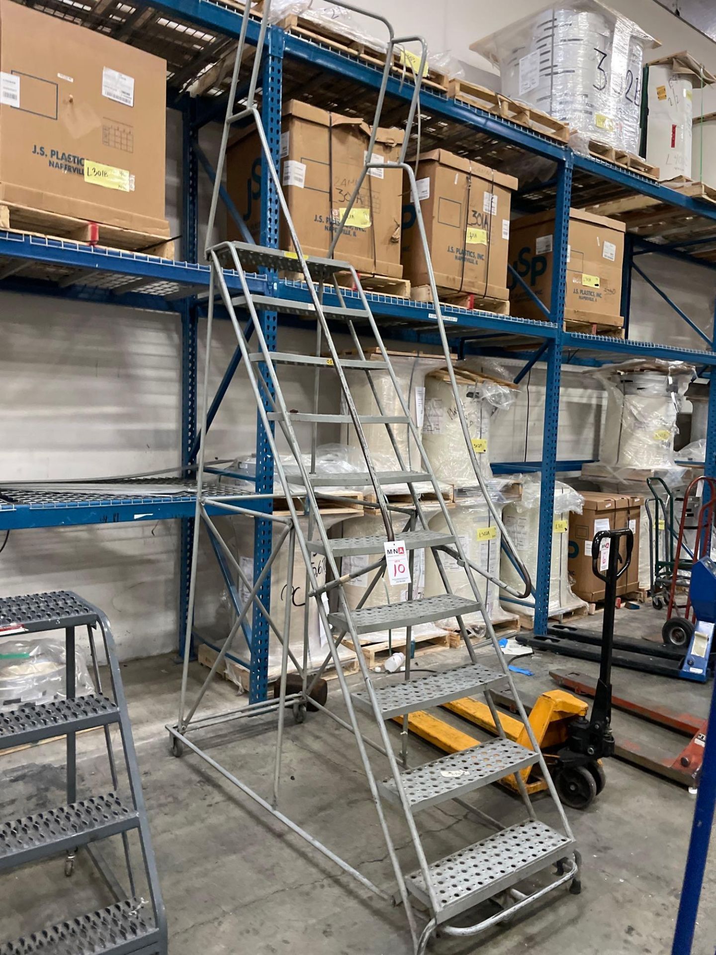 10 Step Rolling Warehouse Ladder - Image 3 of 4