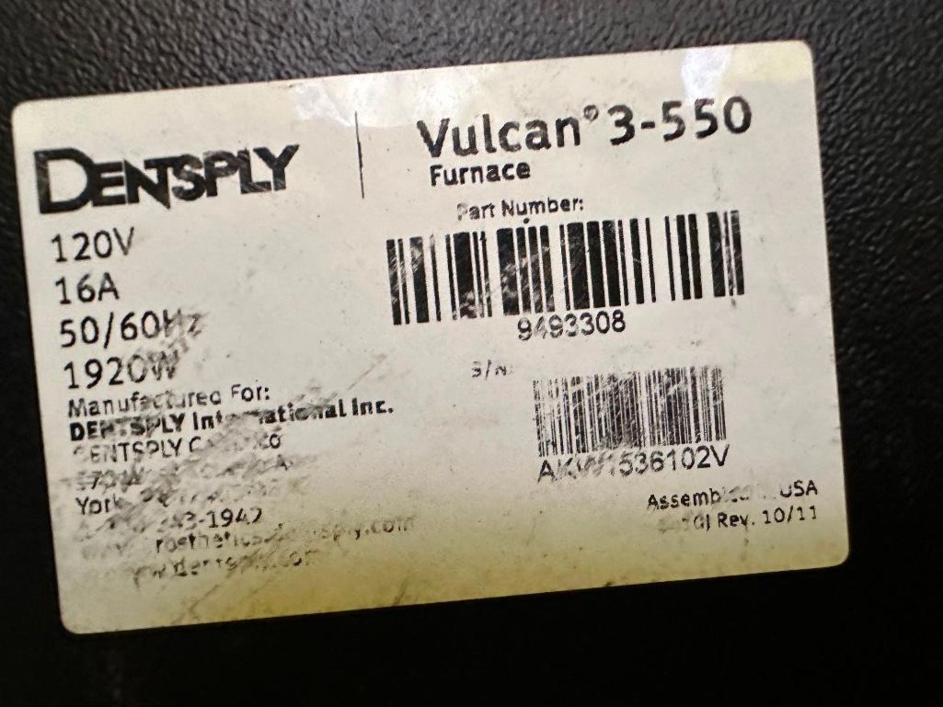 Dentspy Vulcan 3-550 Programmable Bench Top Furnace, s/n AKW1536102V - Image 6 of 6