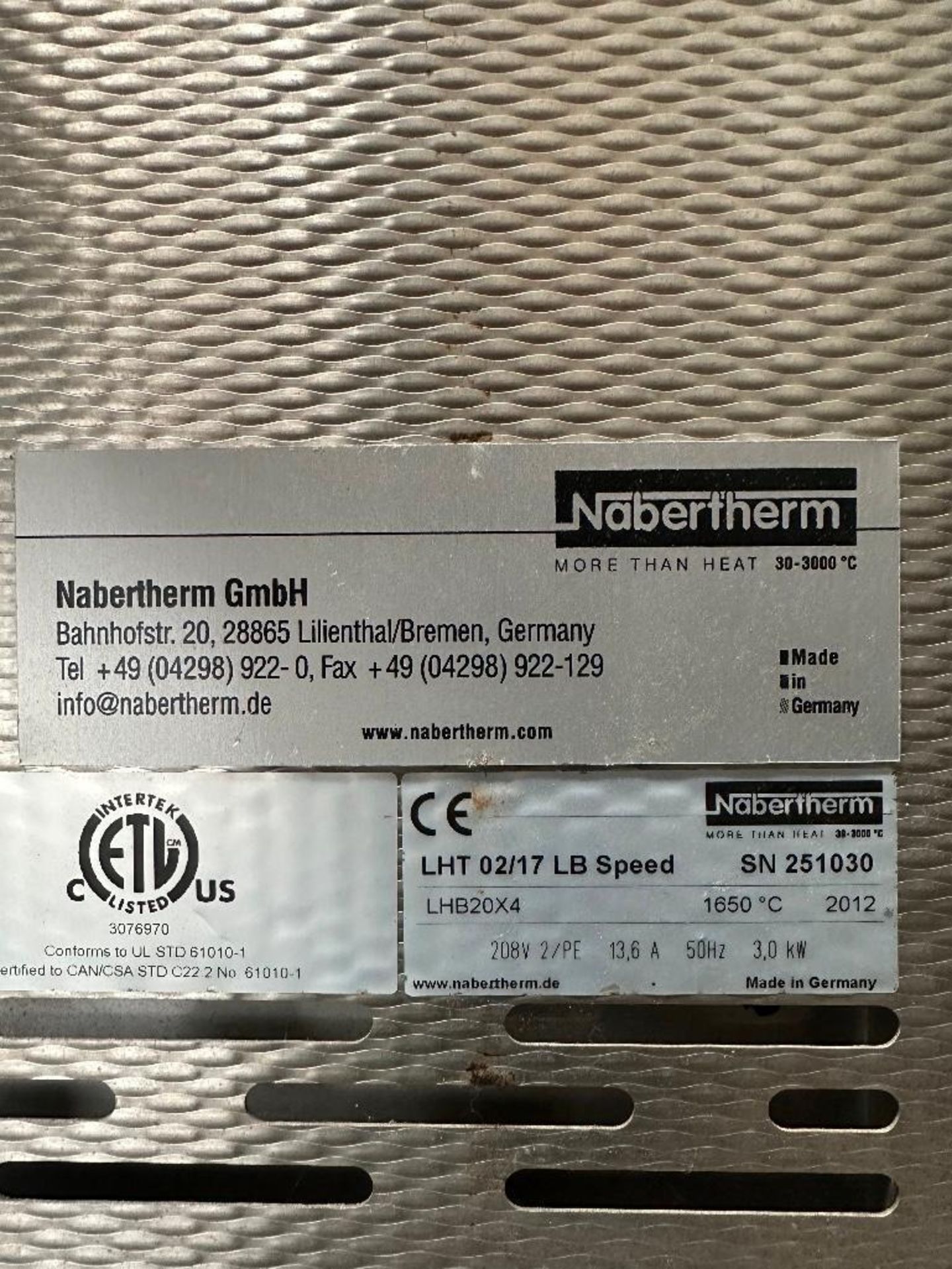 Nabertherm LHT 02/17 LB Speed Sintering Furnace, 30-3000C, s/n 251030, 2012 - Image 7 of 7