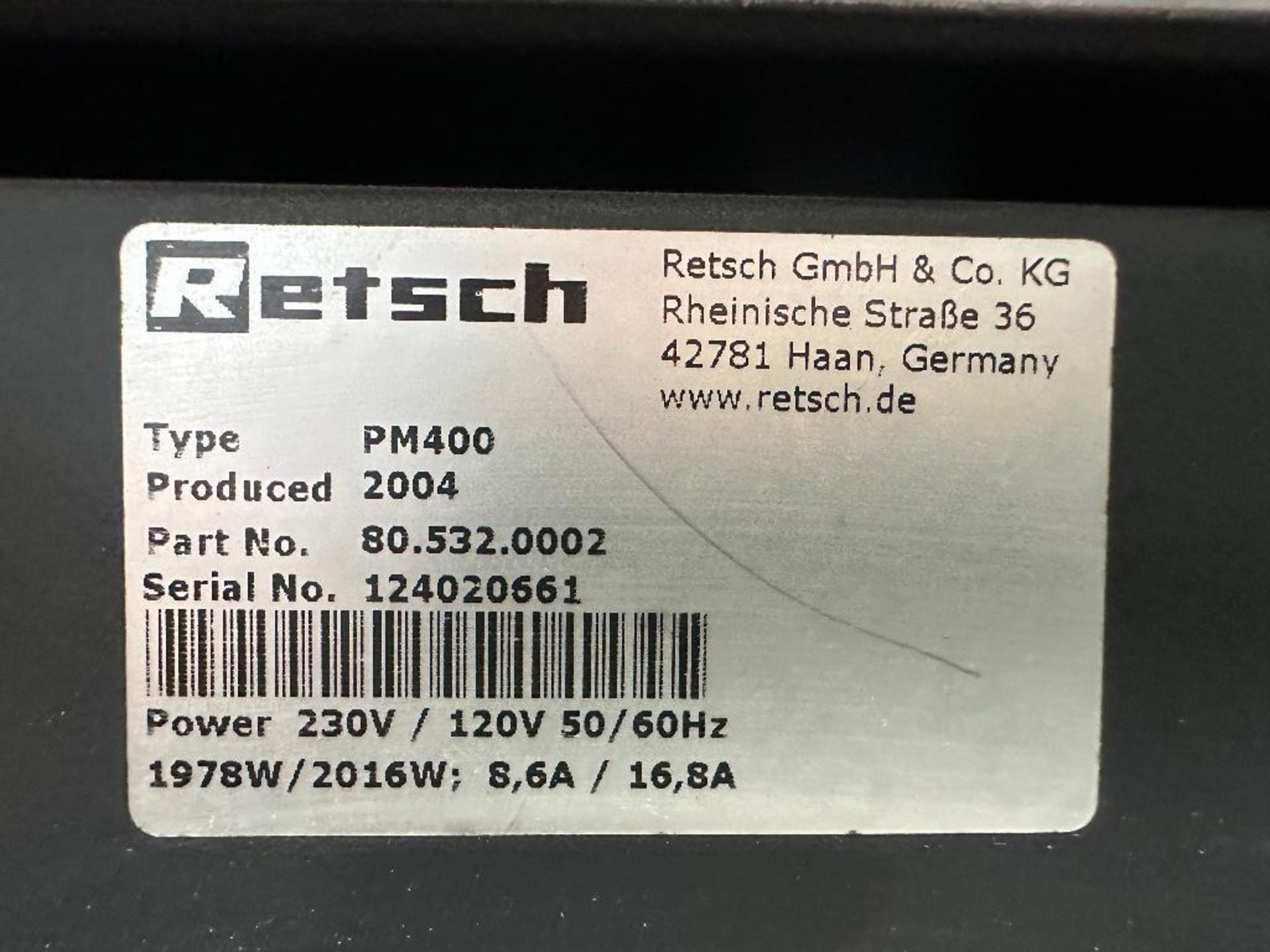 Retsch PM400 Ball Mill w/ 4 Grinding Stations, 230V, s/n 12402066, 2004 - Image 8 of 8