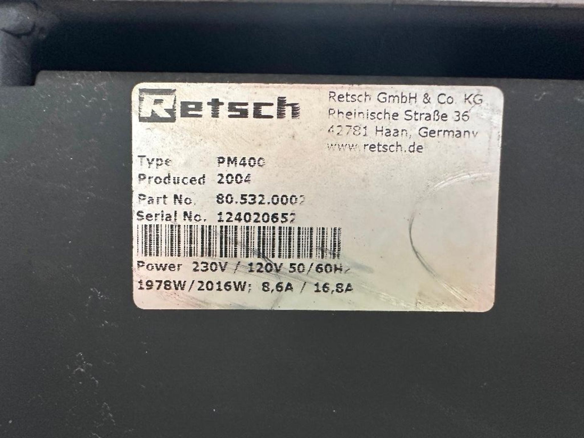 Retsch PM400 Ball Mills w/ 4 Grinding Stations, 230V, s/n 124020652, 2004 - Image 8 of 8