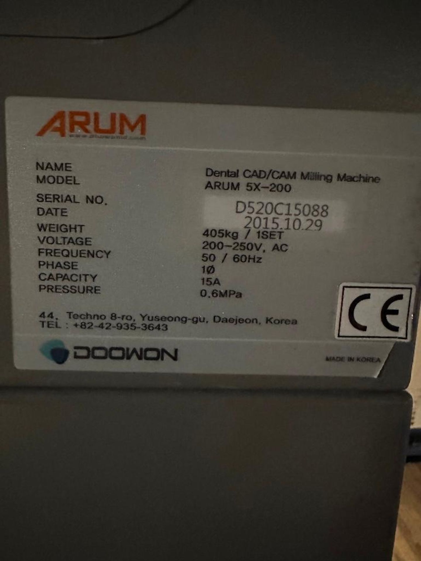 Arum 5X-200 Dental CAD/CAM Milling Machine, 405Kg/1Set 200-250v, s/n D520C15088, 2015 - Image 9 of 9