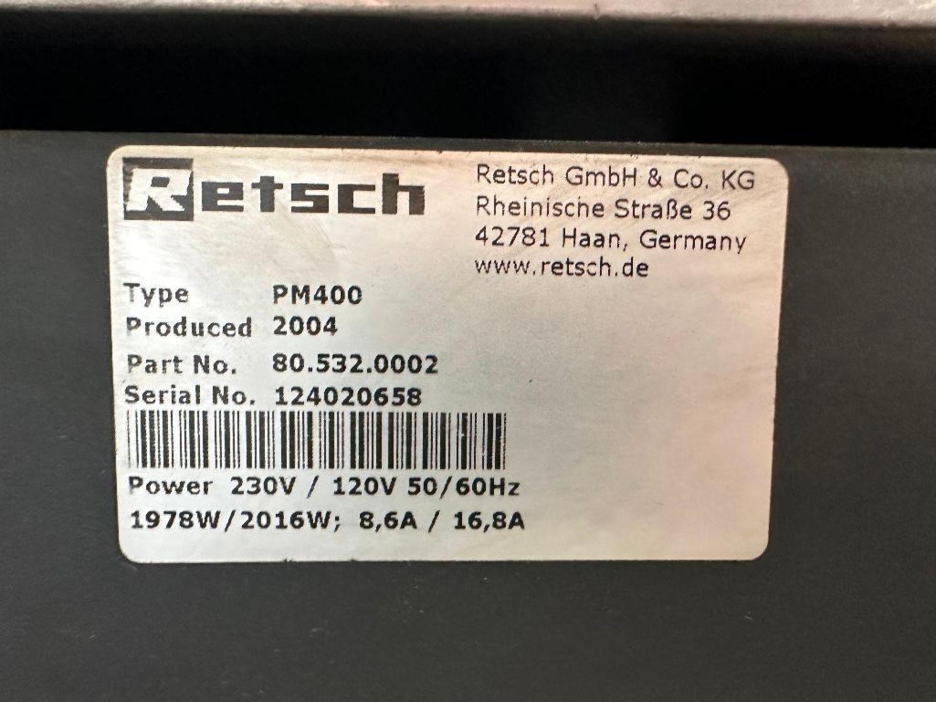 Retsch PM400 Ball Mill w/ 4 Grinding Stations, 230V, s/n 124020658, 2004 - Image 8 of 8