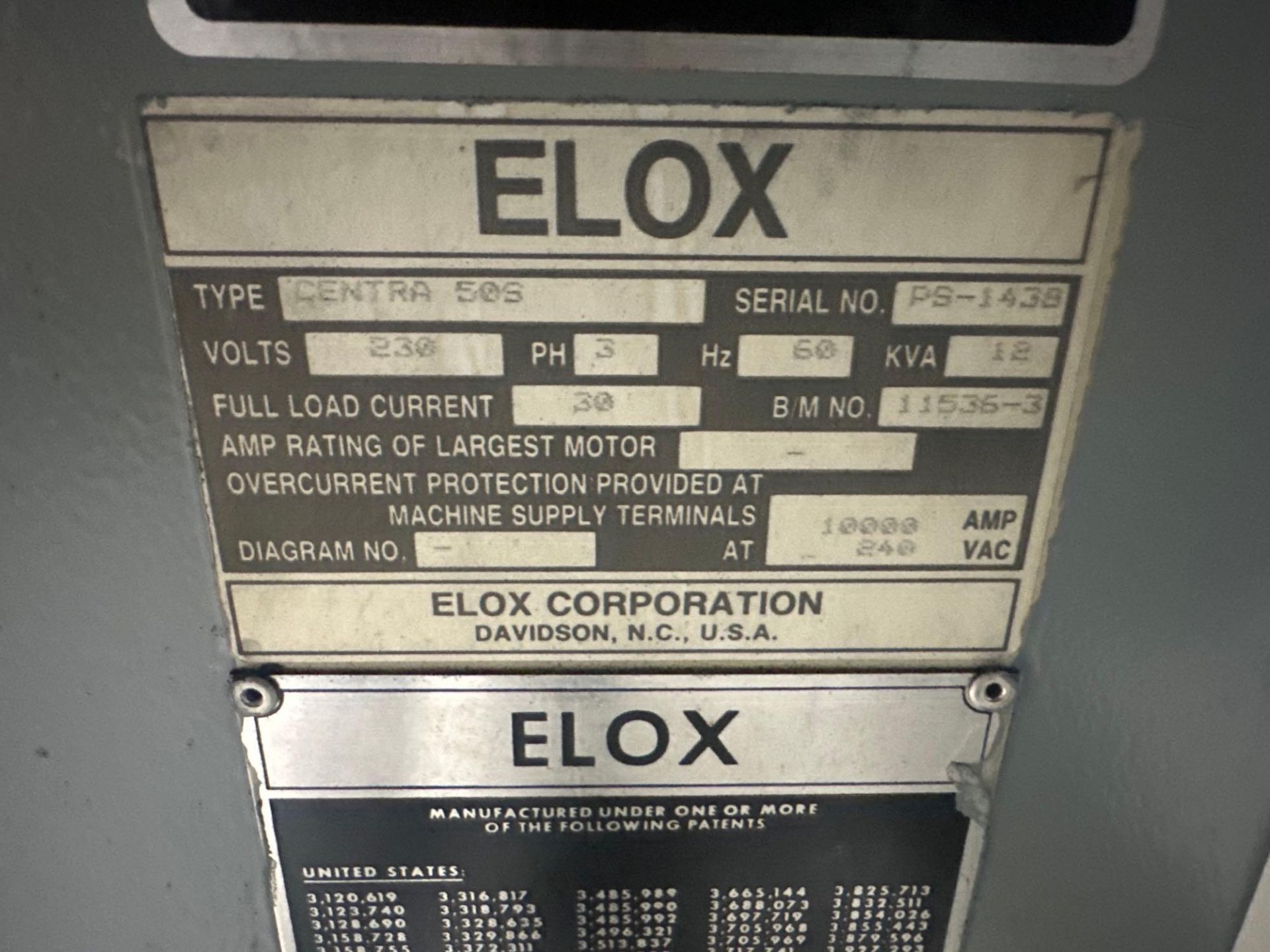 Elox 8-62 Sinker EDM s/n 083500 with Centra Power Supply - Image 9 of 10
