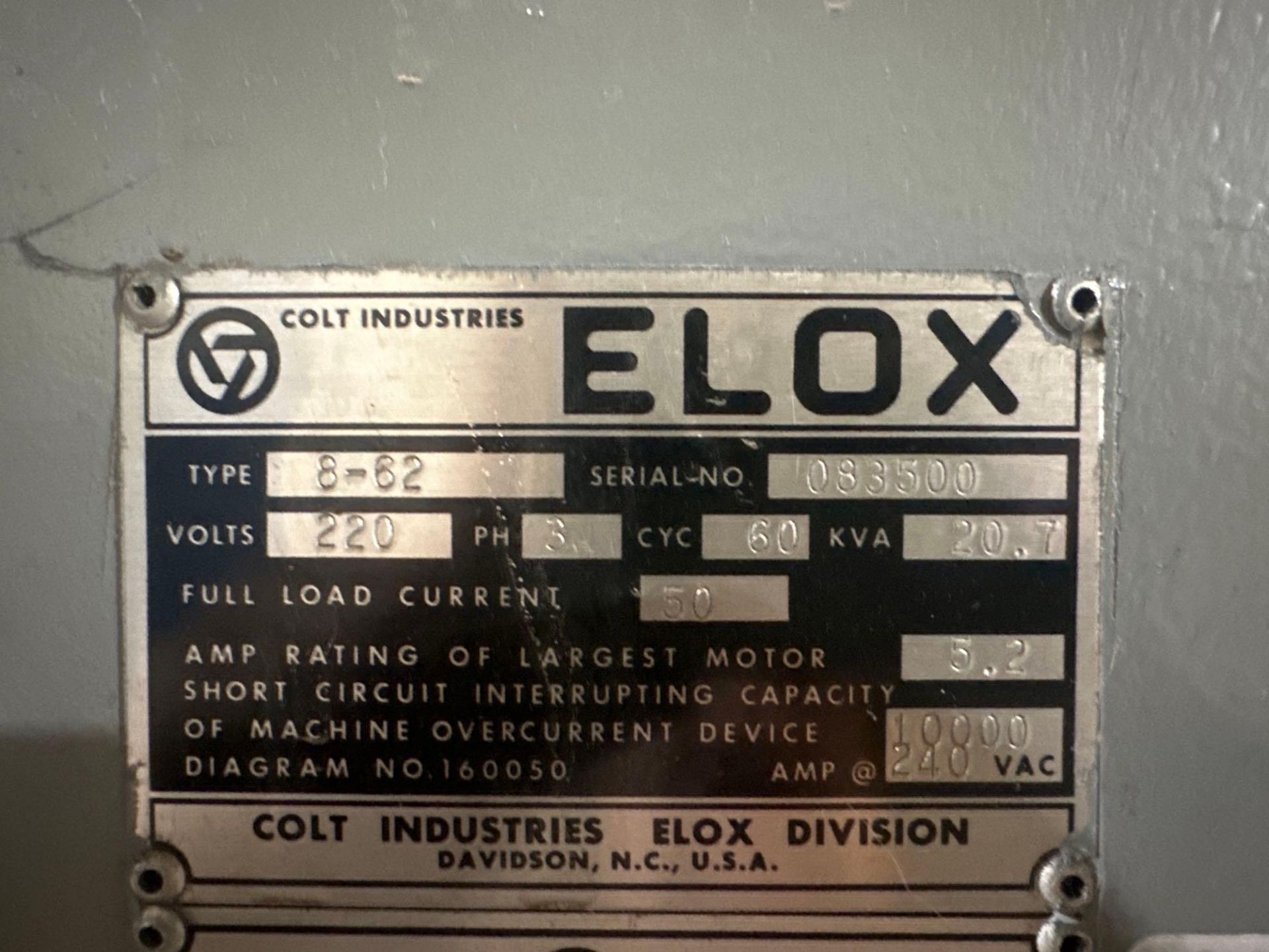Elox 8-62 Sinker EDM s/n 083500 with Centra Power Supply - Image 10 of 10