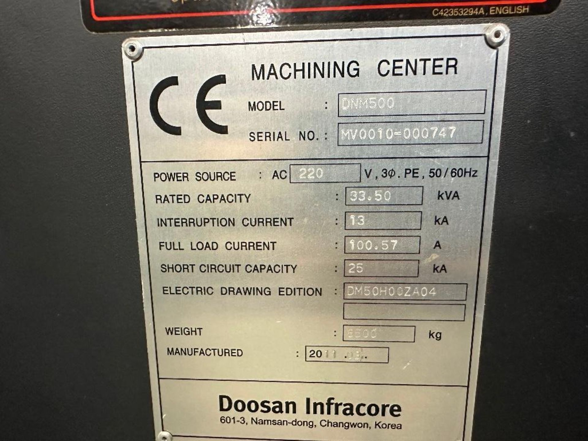 Doosan DNM500, Doosan Fanuc i Control, 40" x 21" x 20" Trvls., 30 ATC, 8K RPM, BT-40, New 2011 - Image 14 of 14