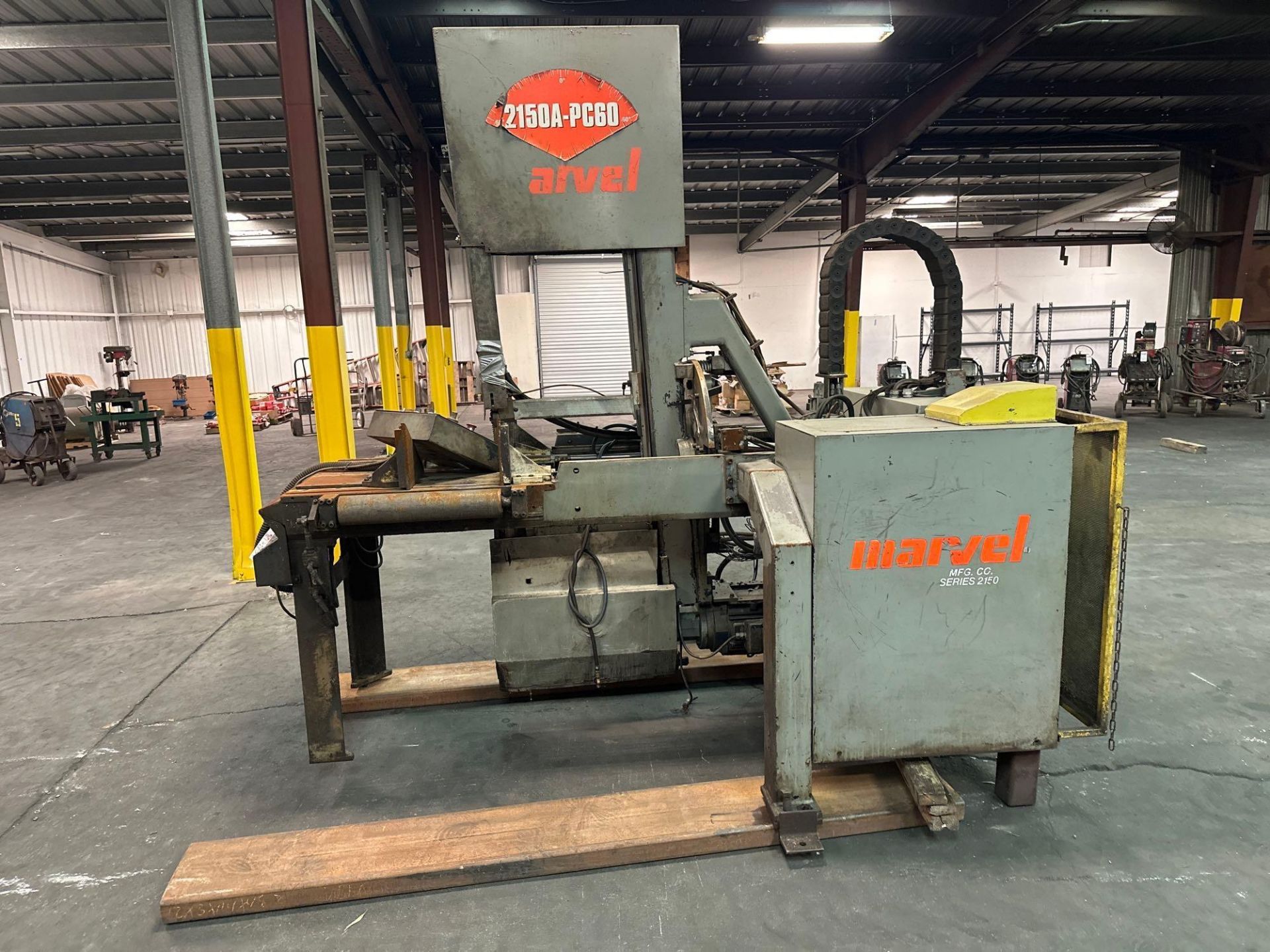 Marvel Series 2150A-PC60 Tilt Frame Vertical Band Saw, 2’ x 7’ Conveyor *Located in Redlands, CA*