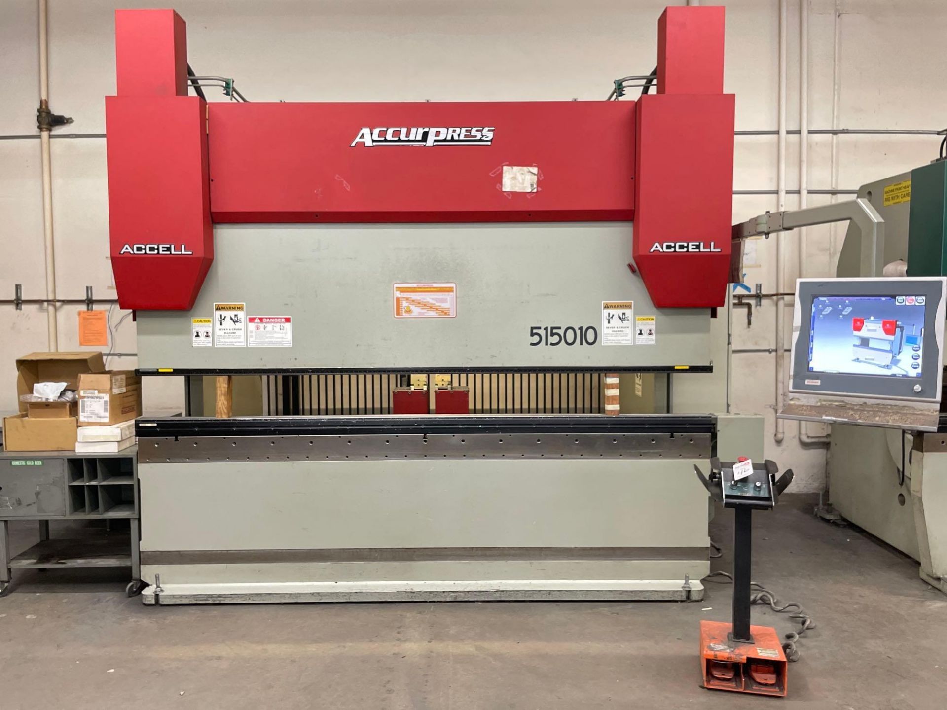 Accurpress 515010 Hydraulic CNC Press Brake, 150 Ton, 10’ Bed, Extra Height & Throat Opening, 2015