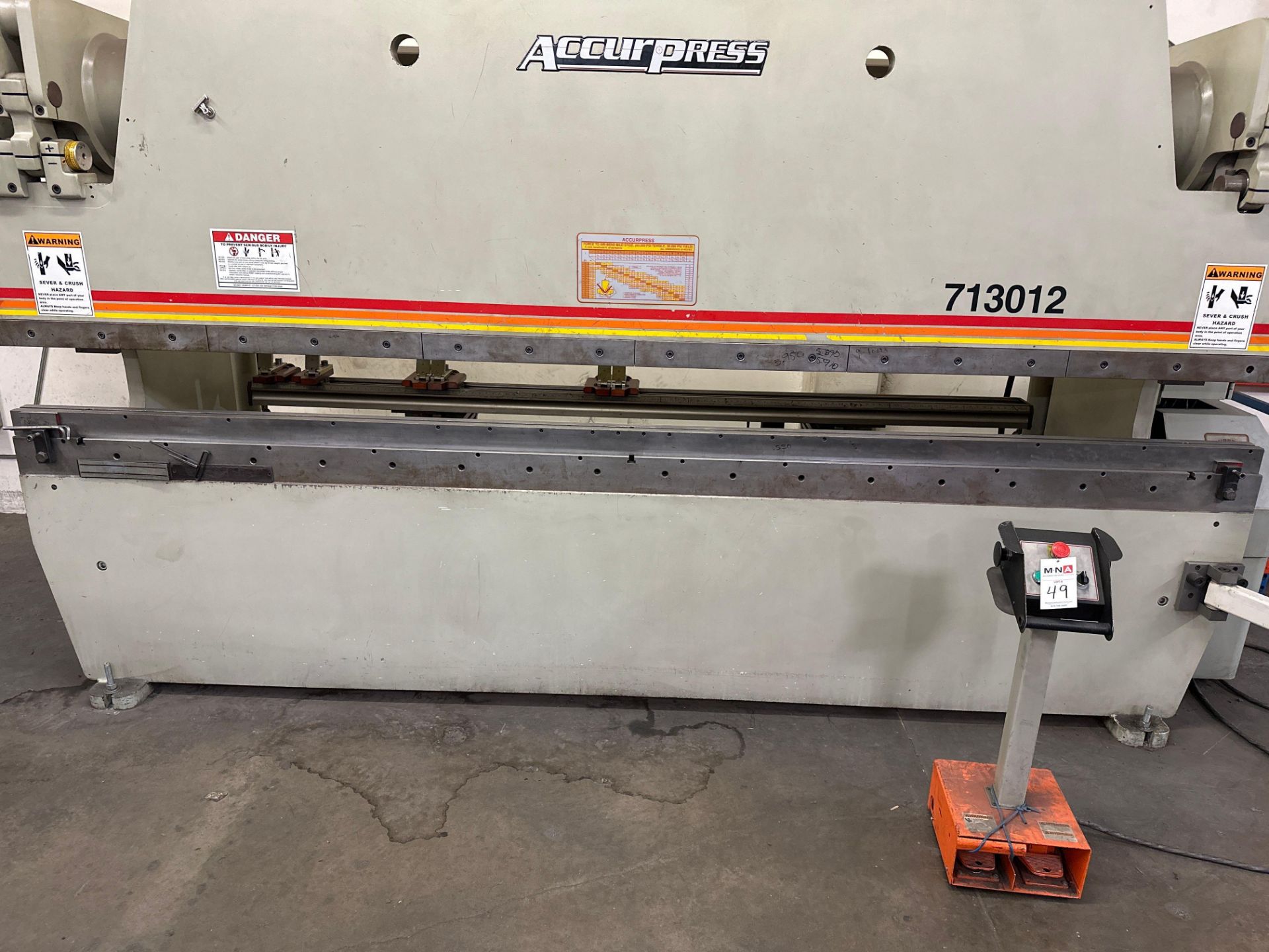 Accurpress 713012 Hydraulic CNC Press Brake, 130 Ton, 12’ Hydraulic, New ETS Ctrl. Installed 2015 - Image 4 of 10