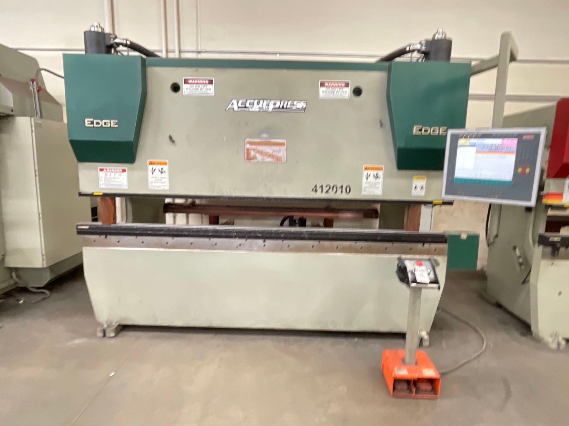 Accurpress 412010 Hydraulic CNC Press Brake, 120 Ton, 10’ Bed, Extra Height, New 2011