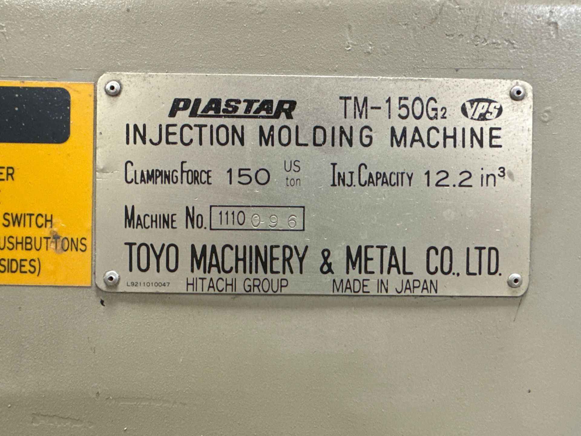 Toyo Plastar TM-150G2 Plastic Injection Molding Machine, 150 Ton, 6.7 Shot Size, 18” x 18” Platen Si - Image 13 of 13