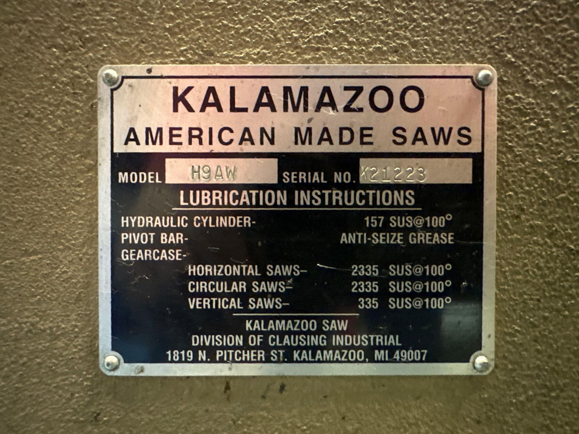 Kalamazoo H9AW Horizontal Bandsaw, s/n K21223 - Bild 8 aus 8