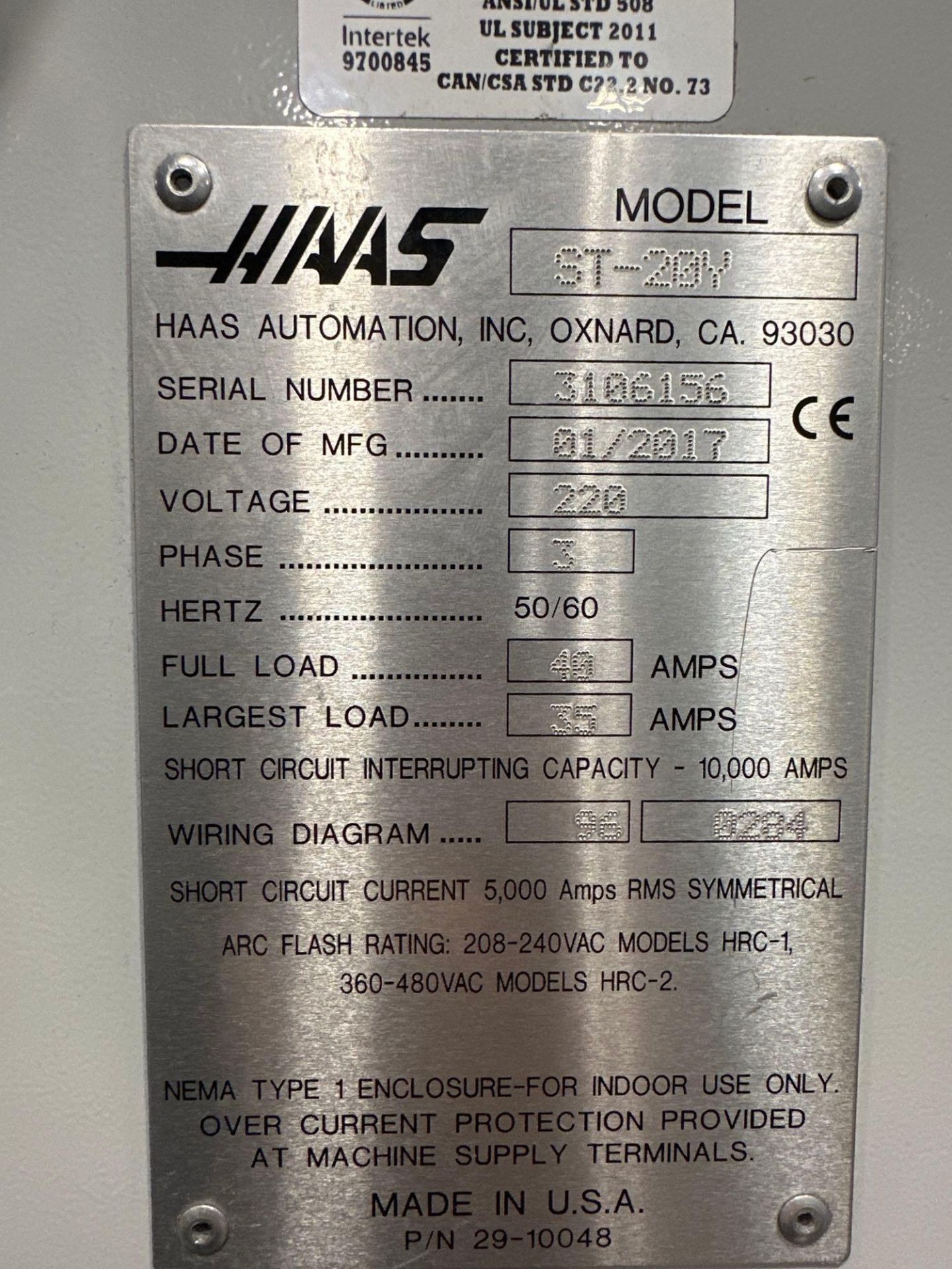 Haas ST-20Y CNC Lathe, VB24, 24 Station Turret. 4000RPM, 20HP, s/n 3106156, 2017 - Image 11 of 11