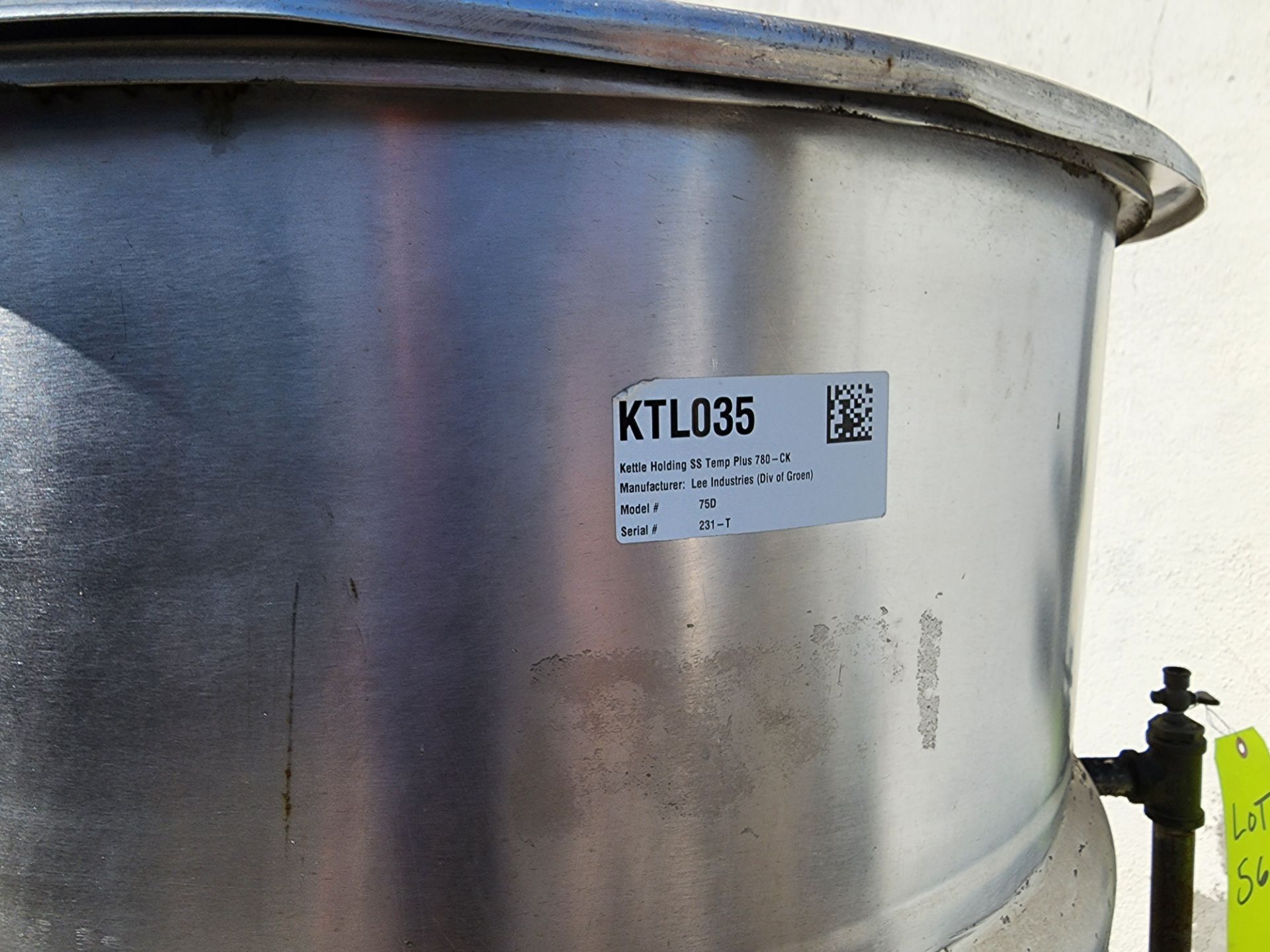 Lee Steam Fired Jacketed Kettle, Model 75D, SN 443 T, 75 Gallon Capacity. - Image 2 of 5