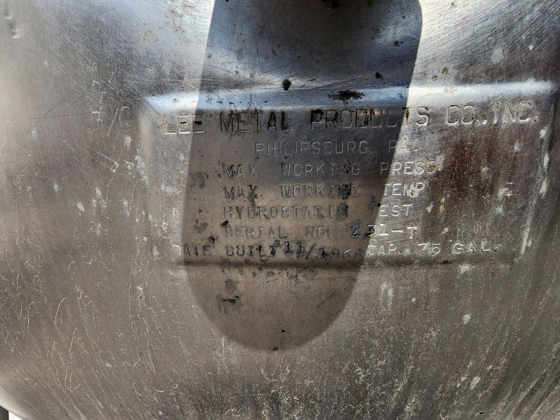 Lee Steam Fired Jacketed Kettle, Model 75D, SN 443 T, 75 Gallon Capacity. - Image 5 of 5