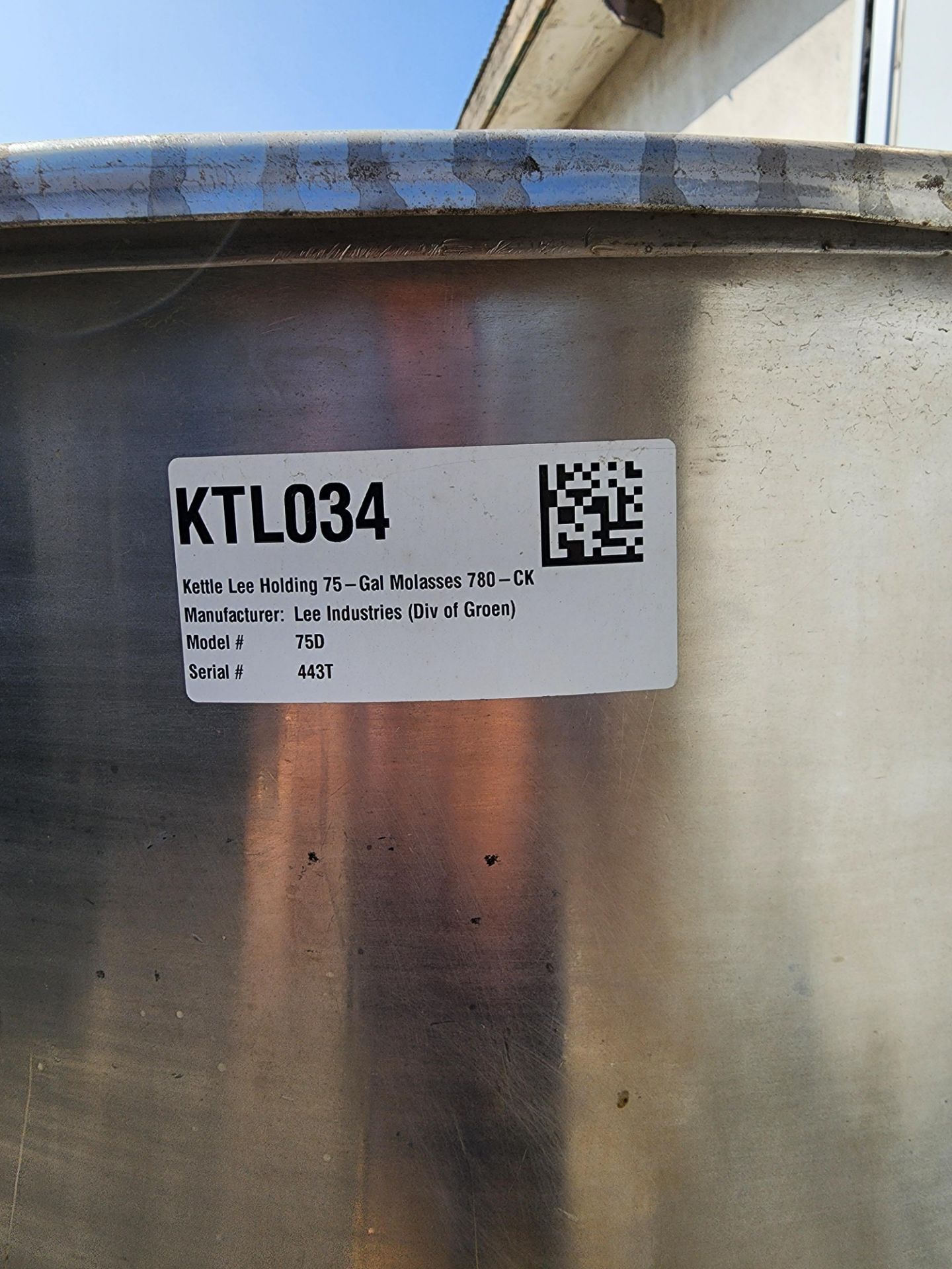 Lee Steam Fired Jacketed Kettle, Model 75D, SN 443 T, 75 Gallon Capacity. - Image 3 of 5