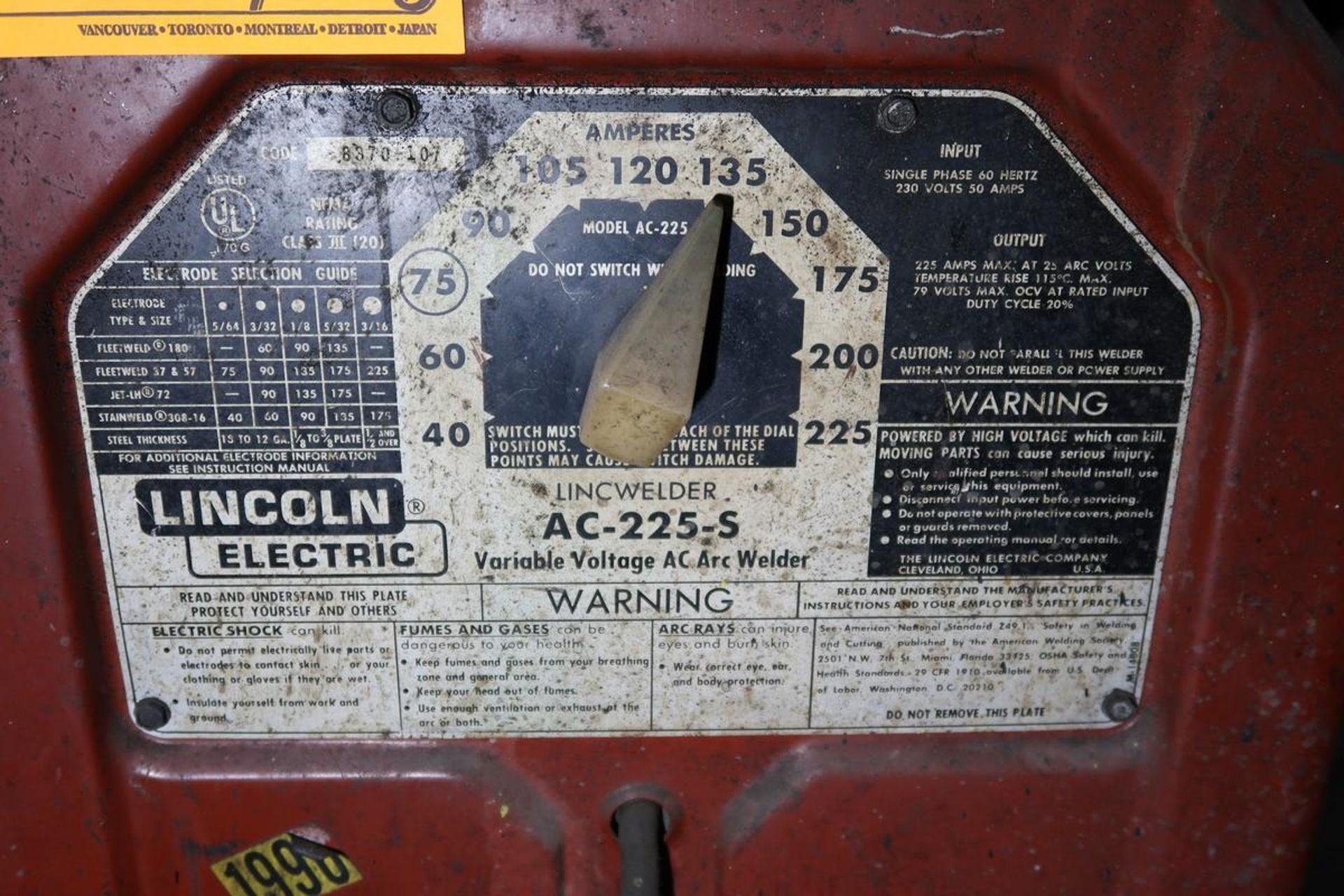 Lincoln Electric AC-225-S 225A AC Arc Welding Power Source - Image 2 of 2