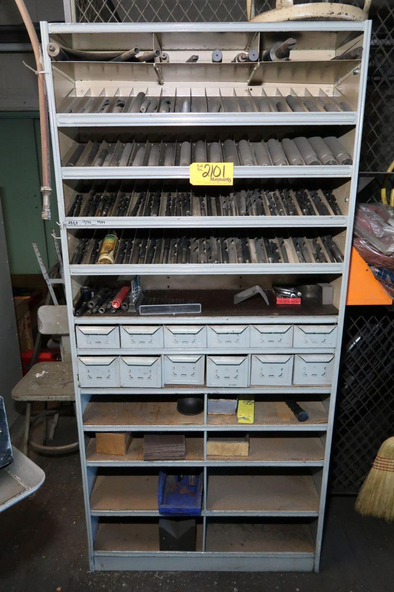Shelving Unit with Assorted Drill Tooling