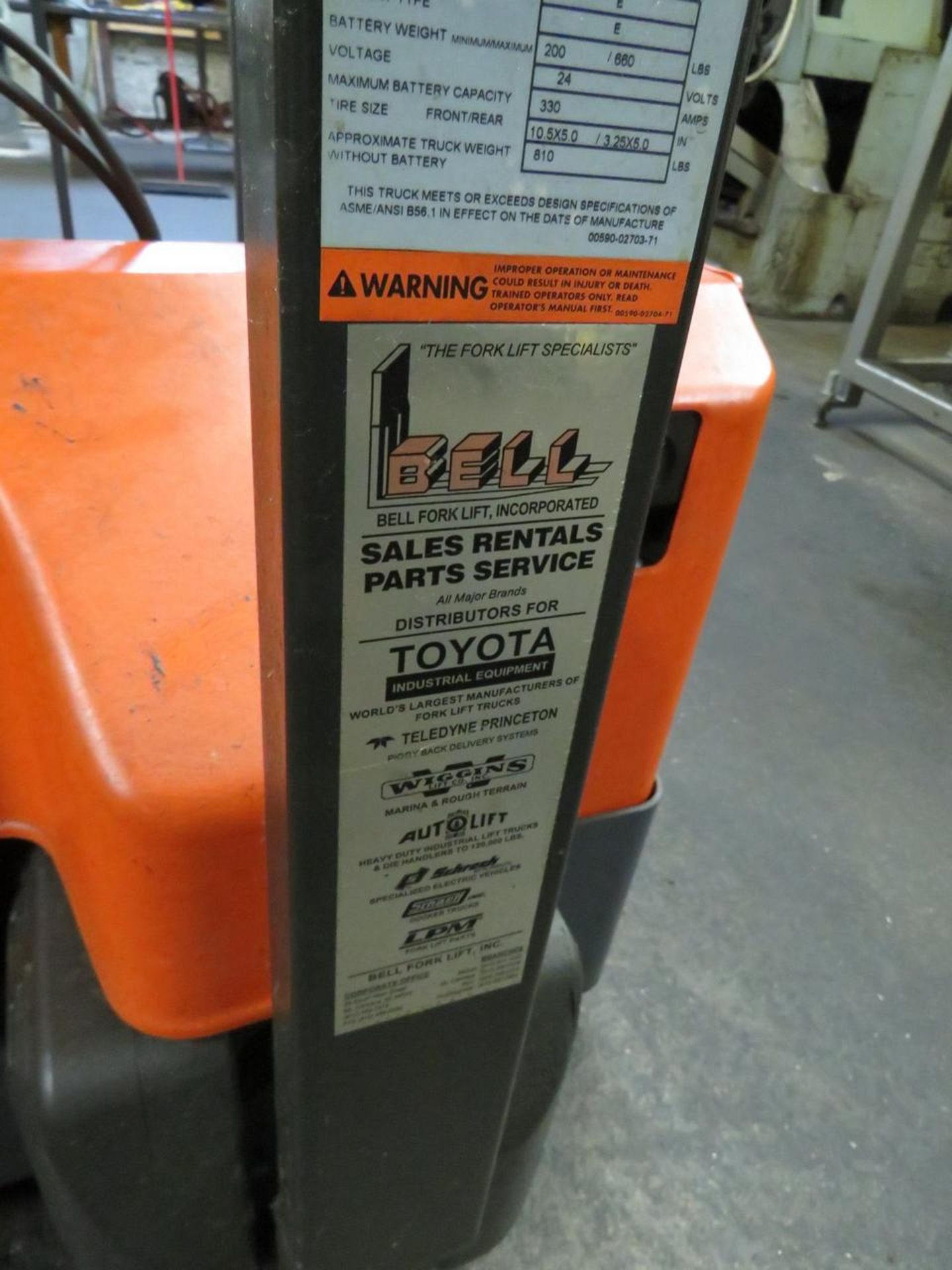 TOYOTA 6HBW20 4,000 LB. CAPACITY WALKIE ELECTRIC PALLET JACK - Image 4 of 8
