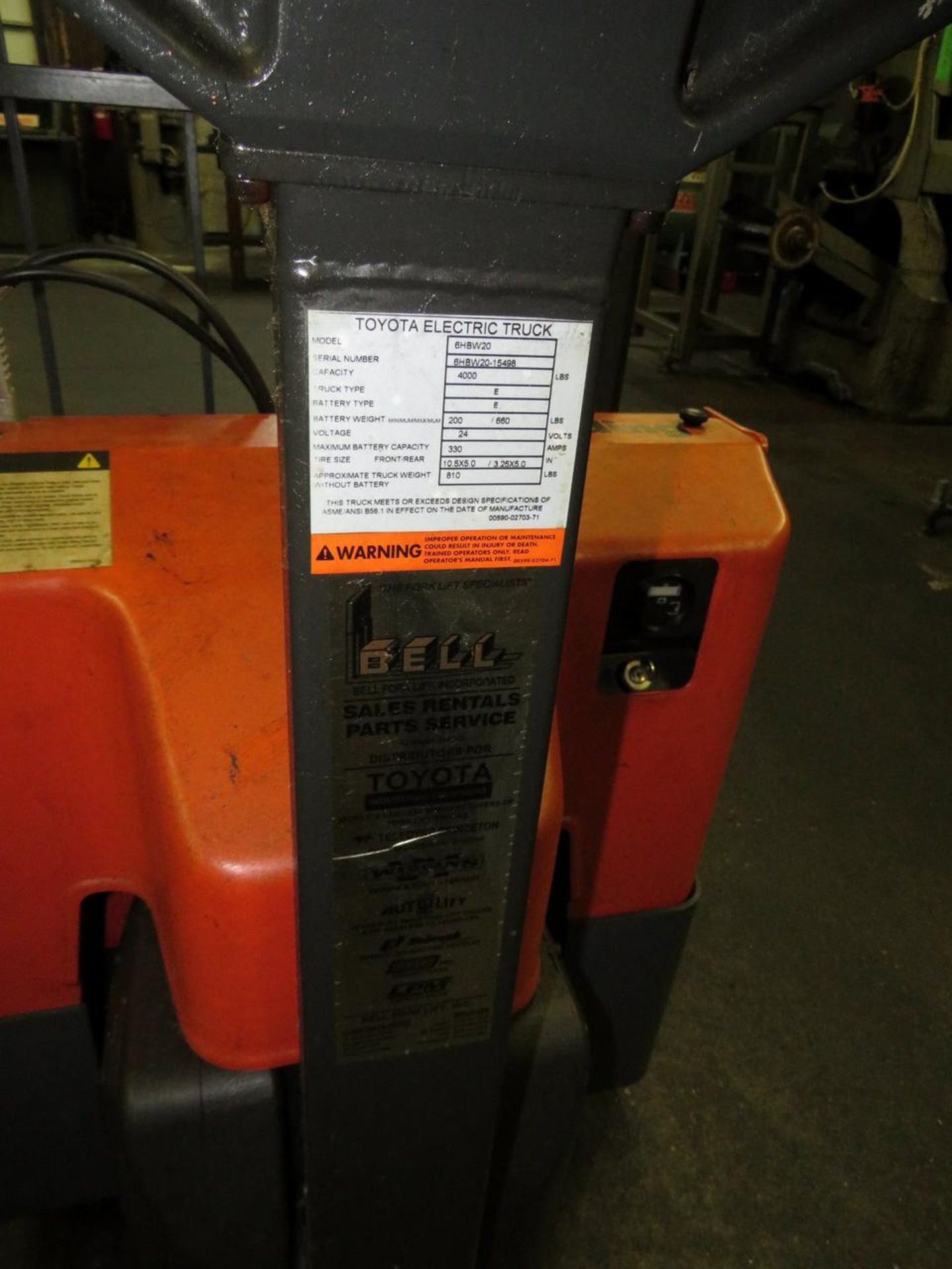 TOYOTA 6HBW20 4,000 LB. CAPACITY WALKIE ELECTRIC PALLET JACK - Image 3 of 8